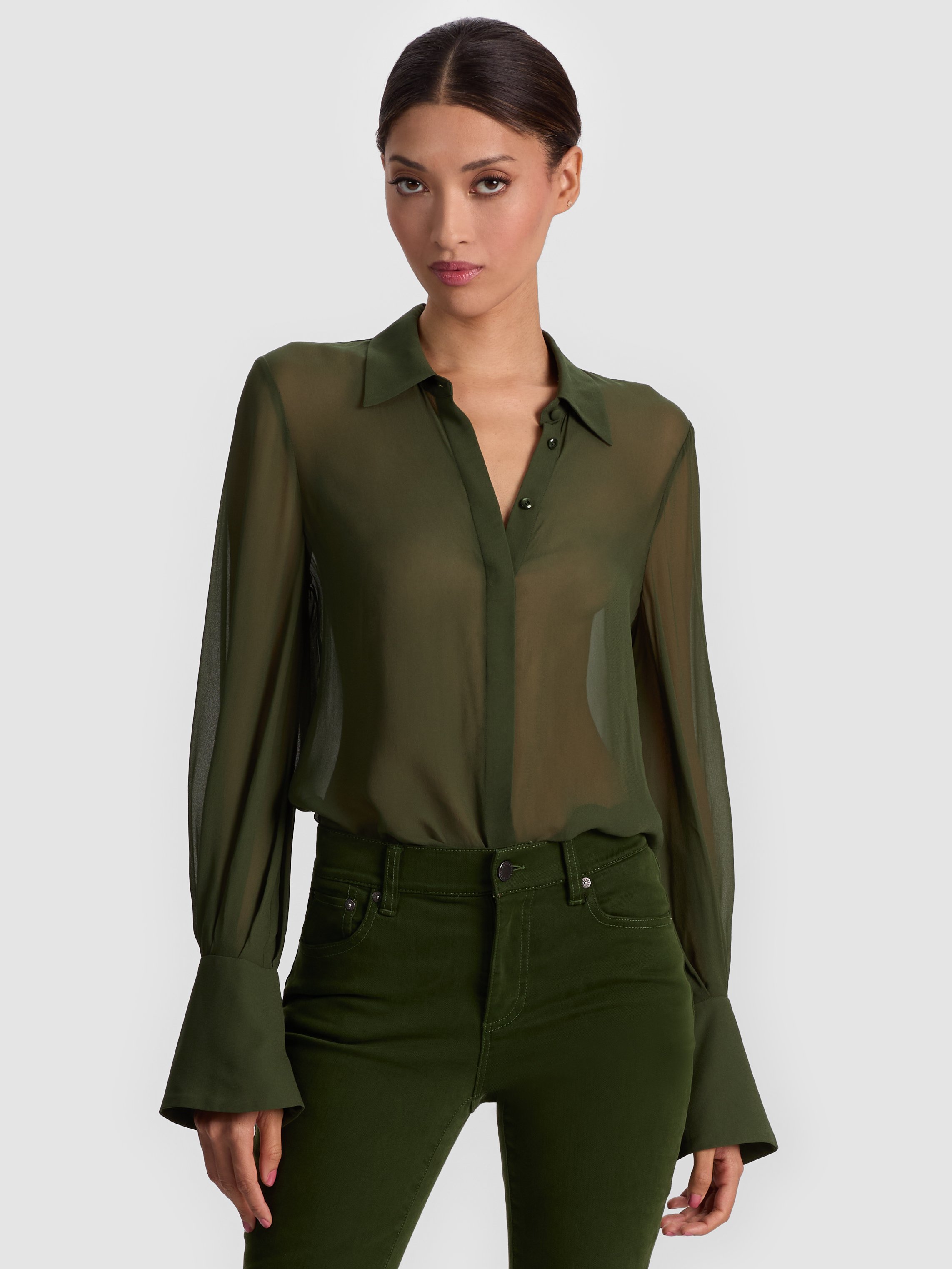 Alice And Olivia Turner Button Down In Green