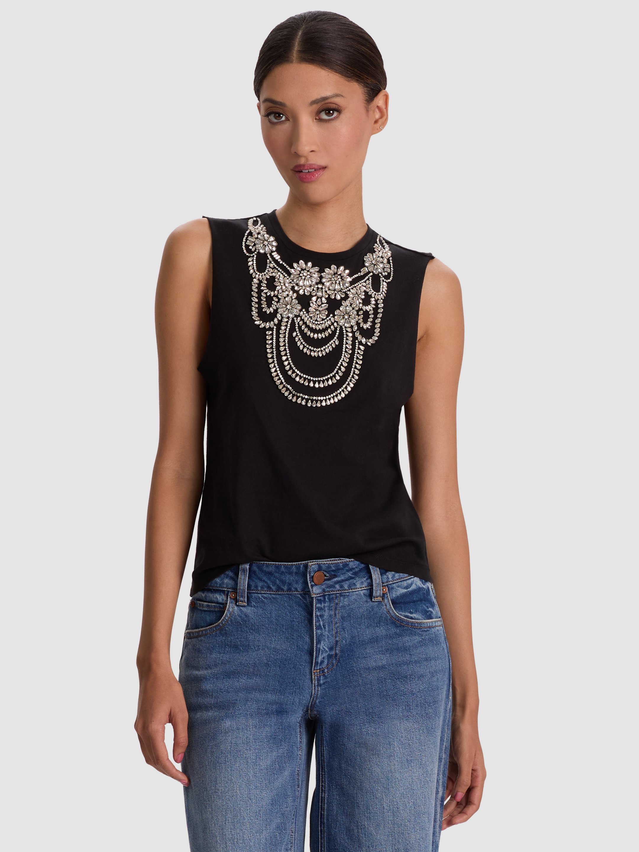 Alice And Olivia Dede Embellished Tank In Black