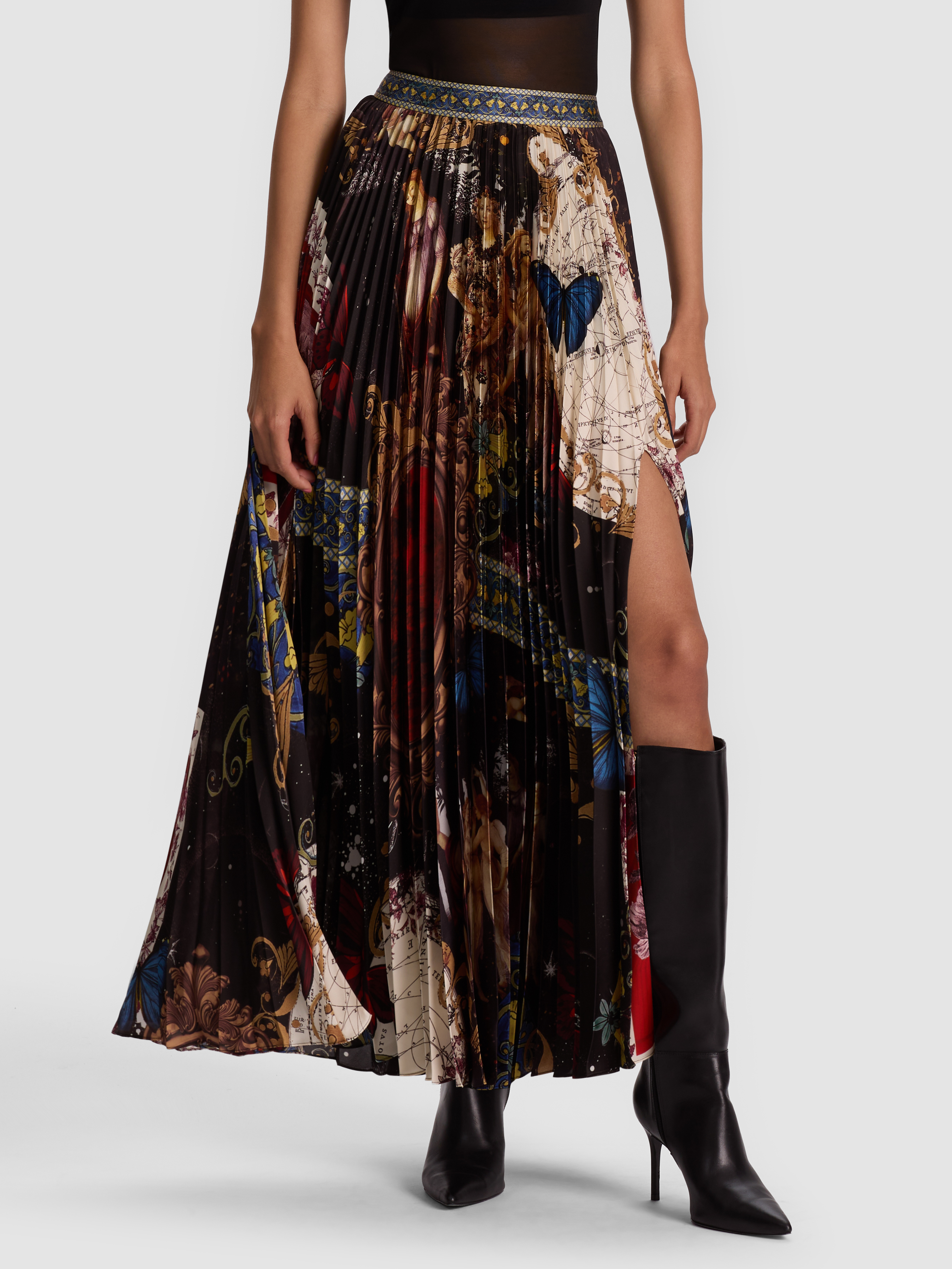 Alice And Olivia Katz Pleated Maxi Skirt In Black