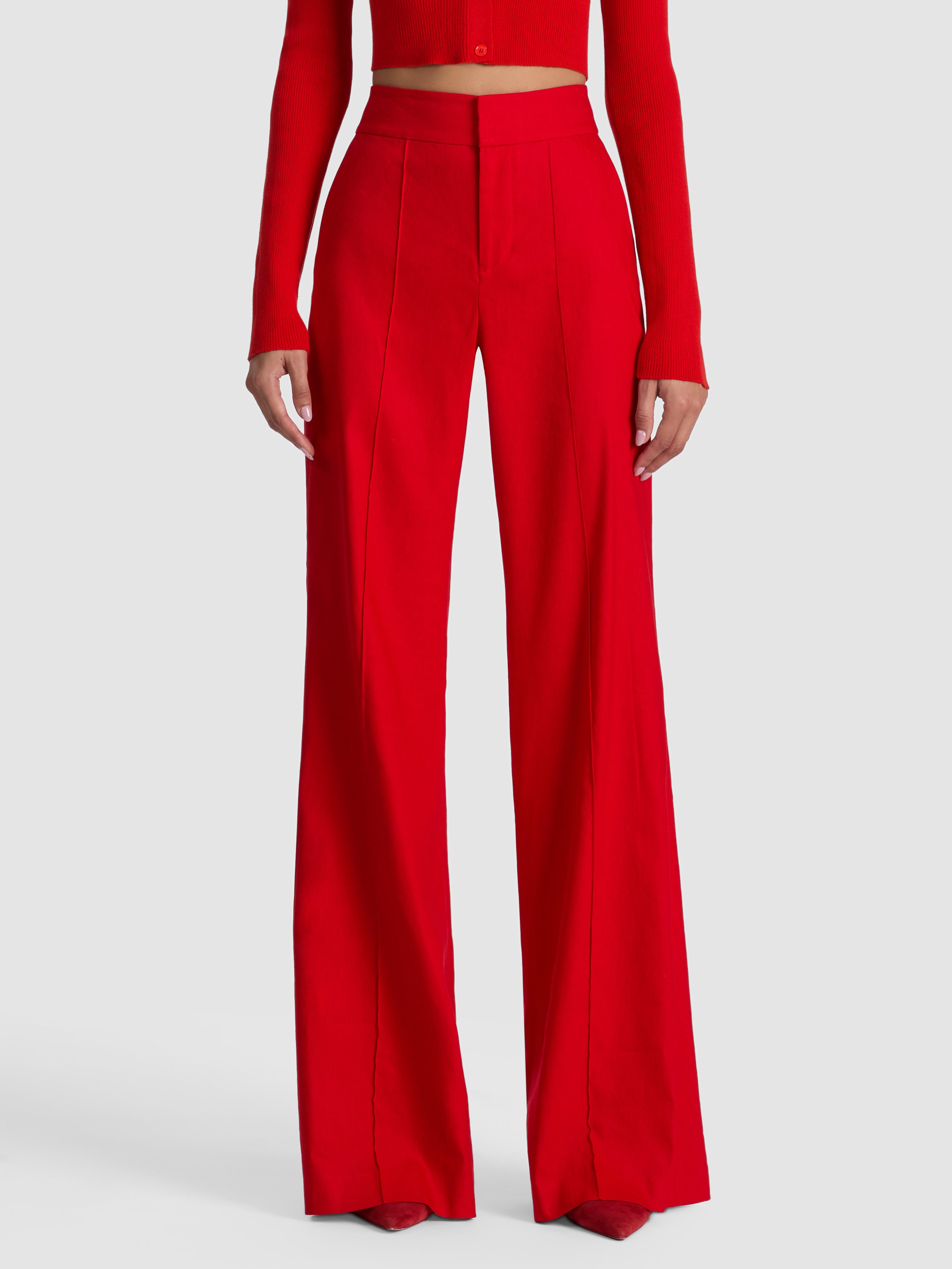 Alice And Olivia Dylan Linen Pant In Red
