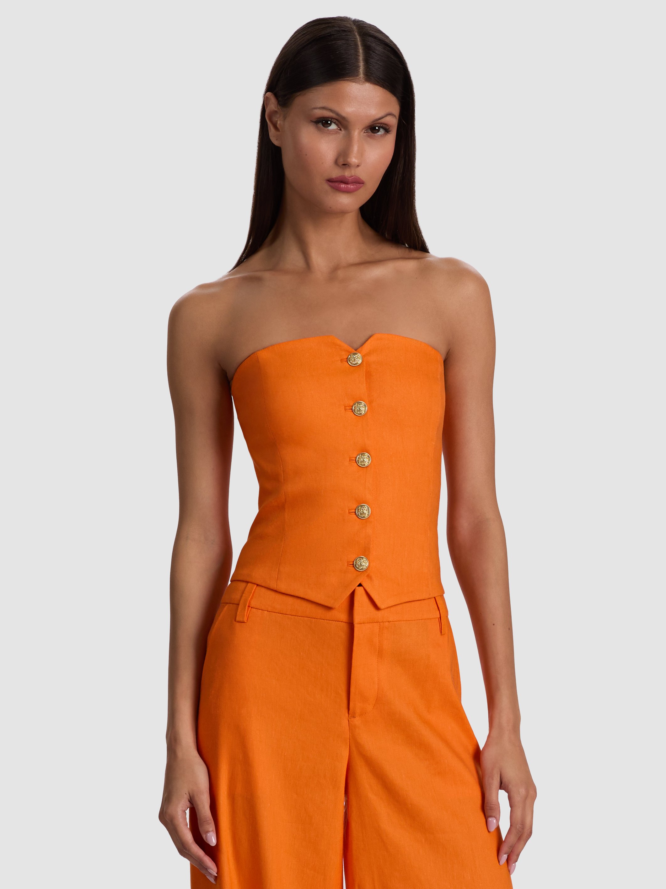 Alice And Olivia Kelcey Strapless Linen Vest In Orange