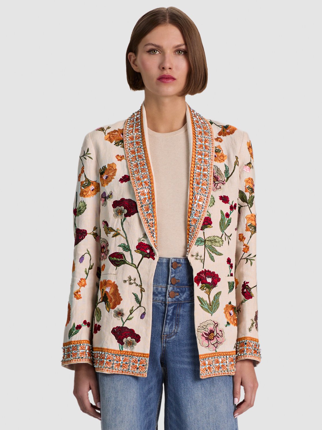 Alice And Olivia Ivan Embellished Linen Blazer In Multi