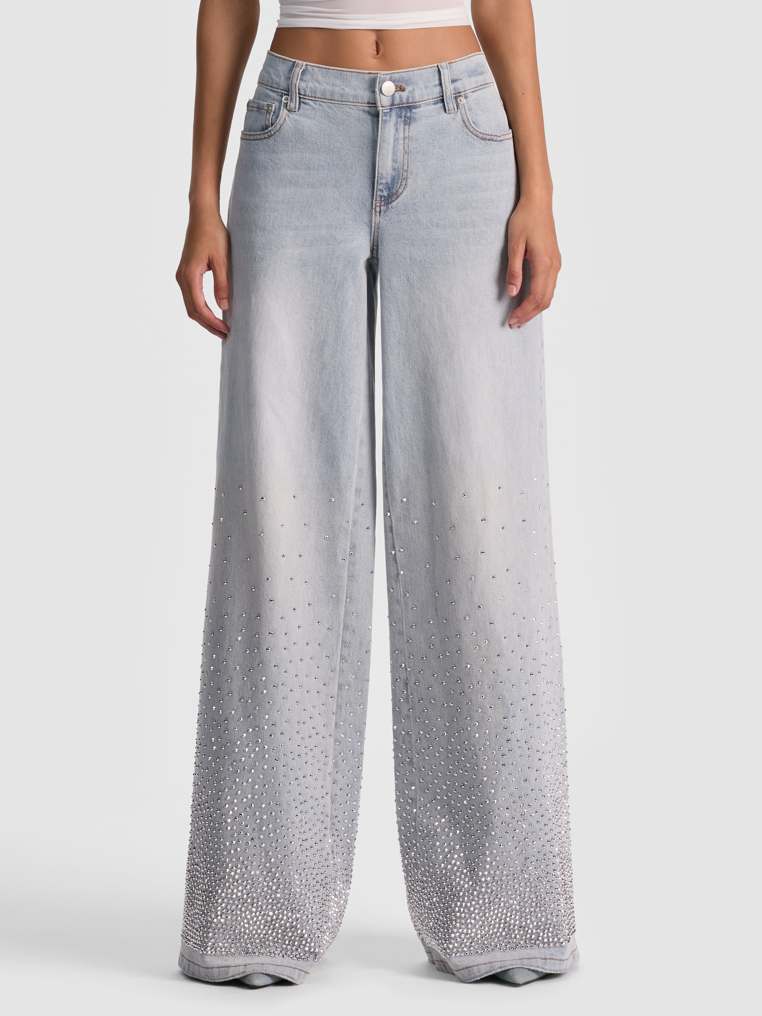 Alice And Olivia Amazing Mid Rise Embellished Jeans In Rock Star Blue In Blue