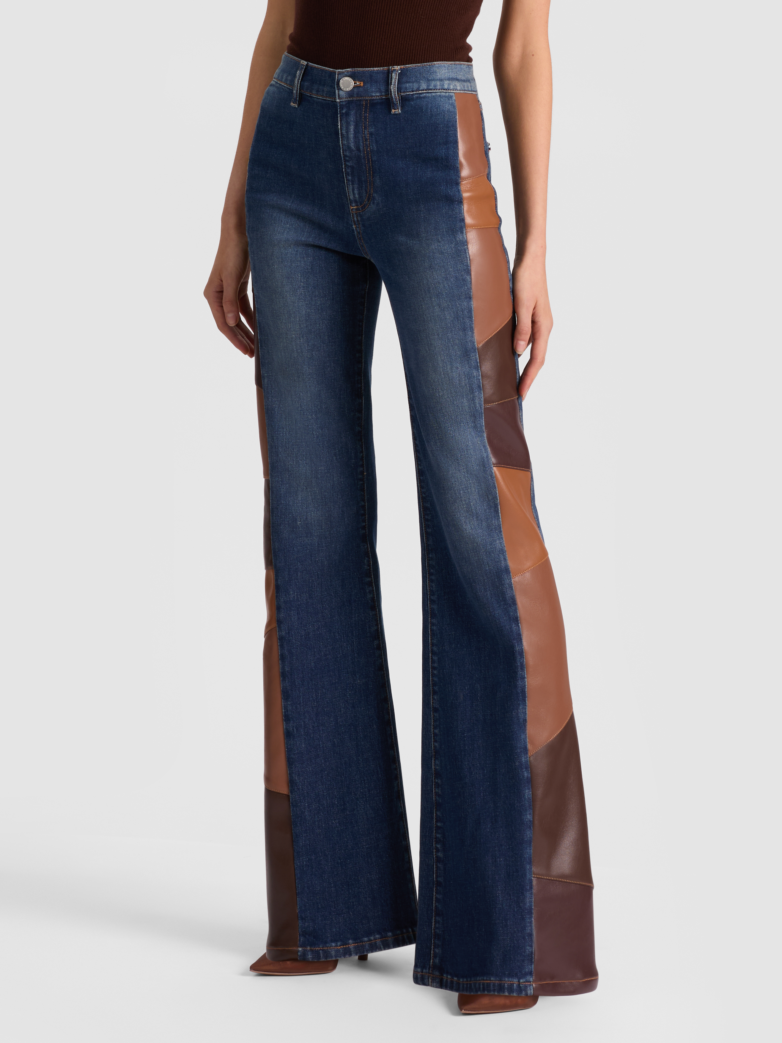 Alice And Olivia Sb Vegan Patchwork Jean In Blue