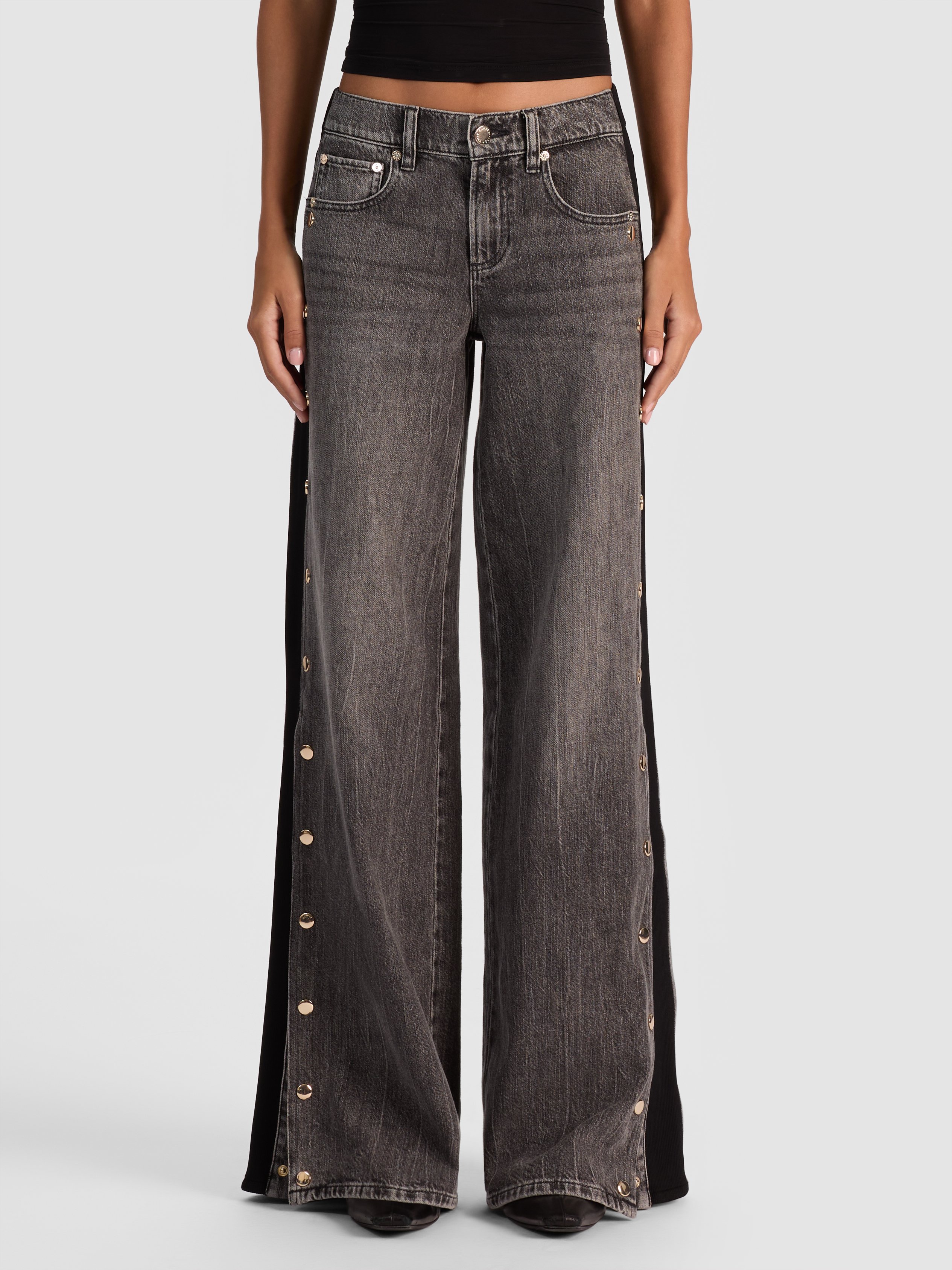 Alice And Olivia Amazing Jean With Knit Panel In Gray