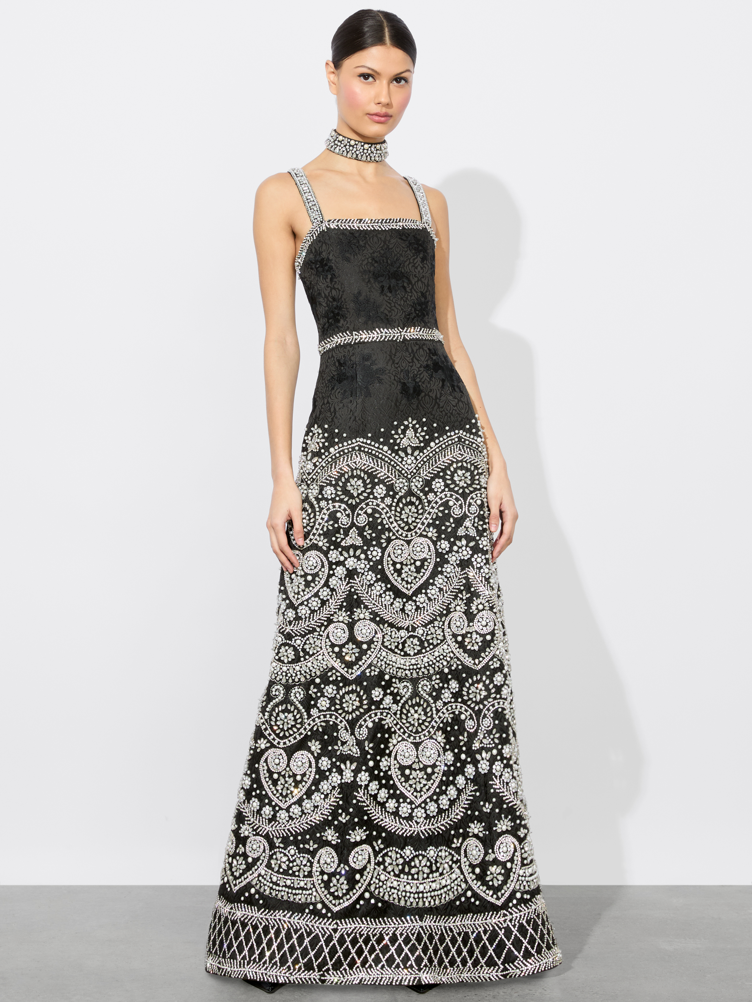 Alice And Olivia Paige Maxi Gown In Black/multi