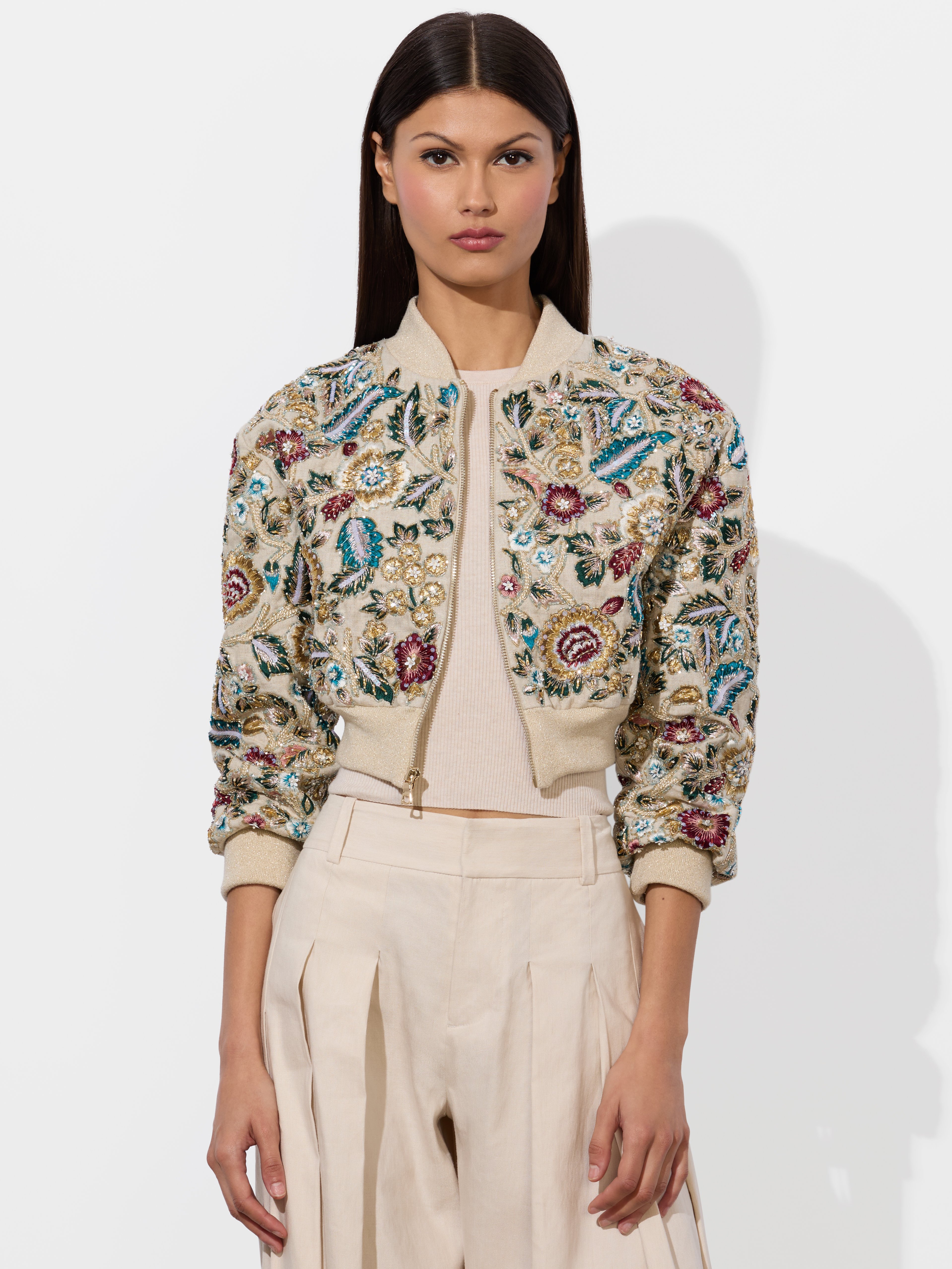 Alice And Olivia Odie Embellished Bomber In Neutral