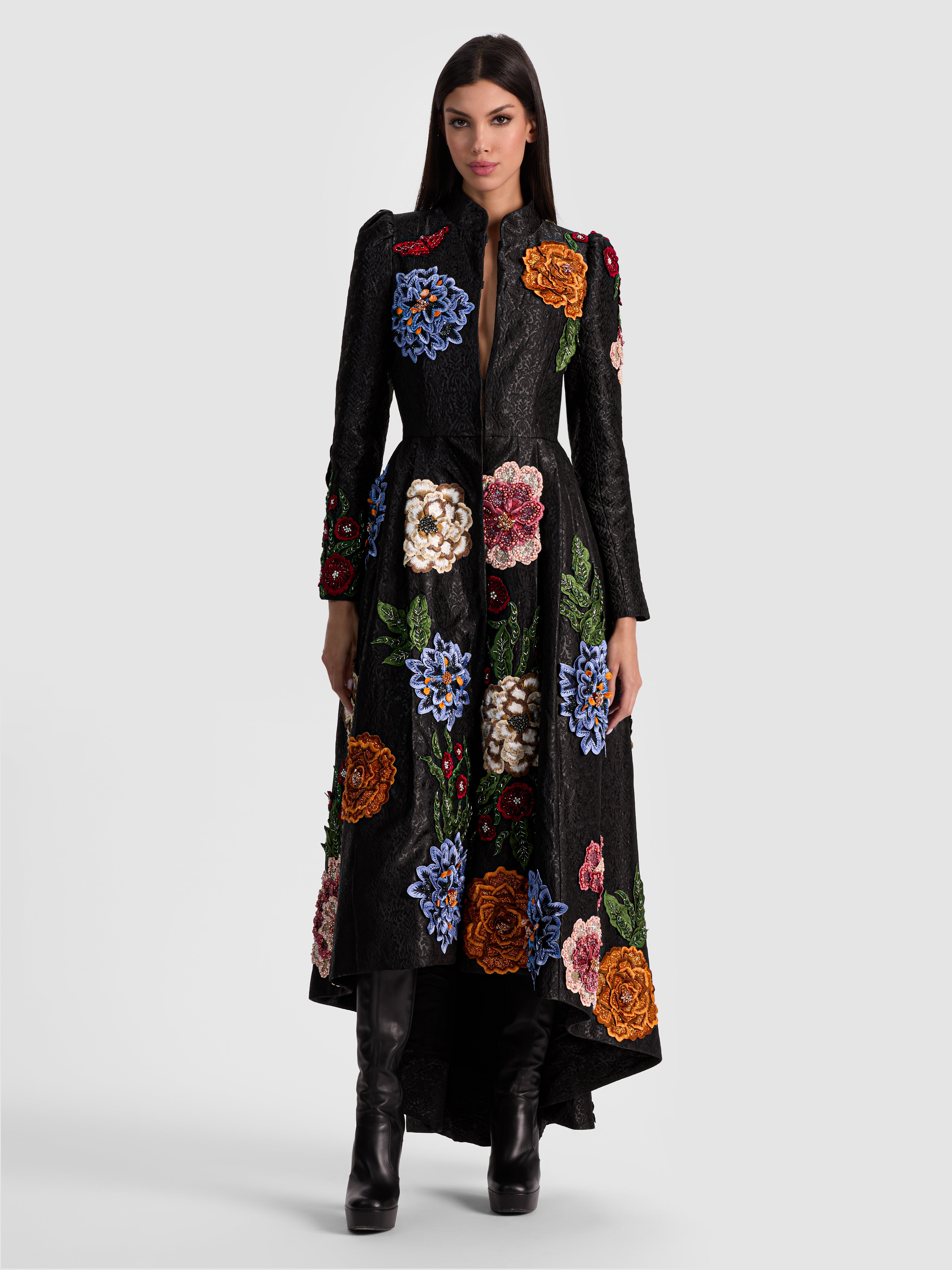 Alice And Olivia Renata Embellished Maxi Coat In Black
