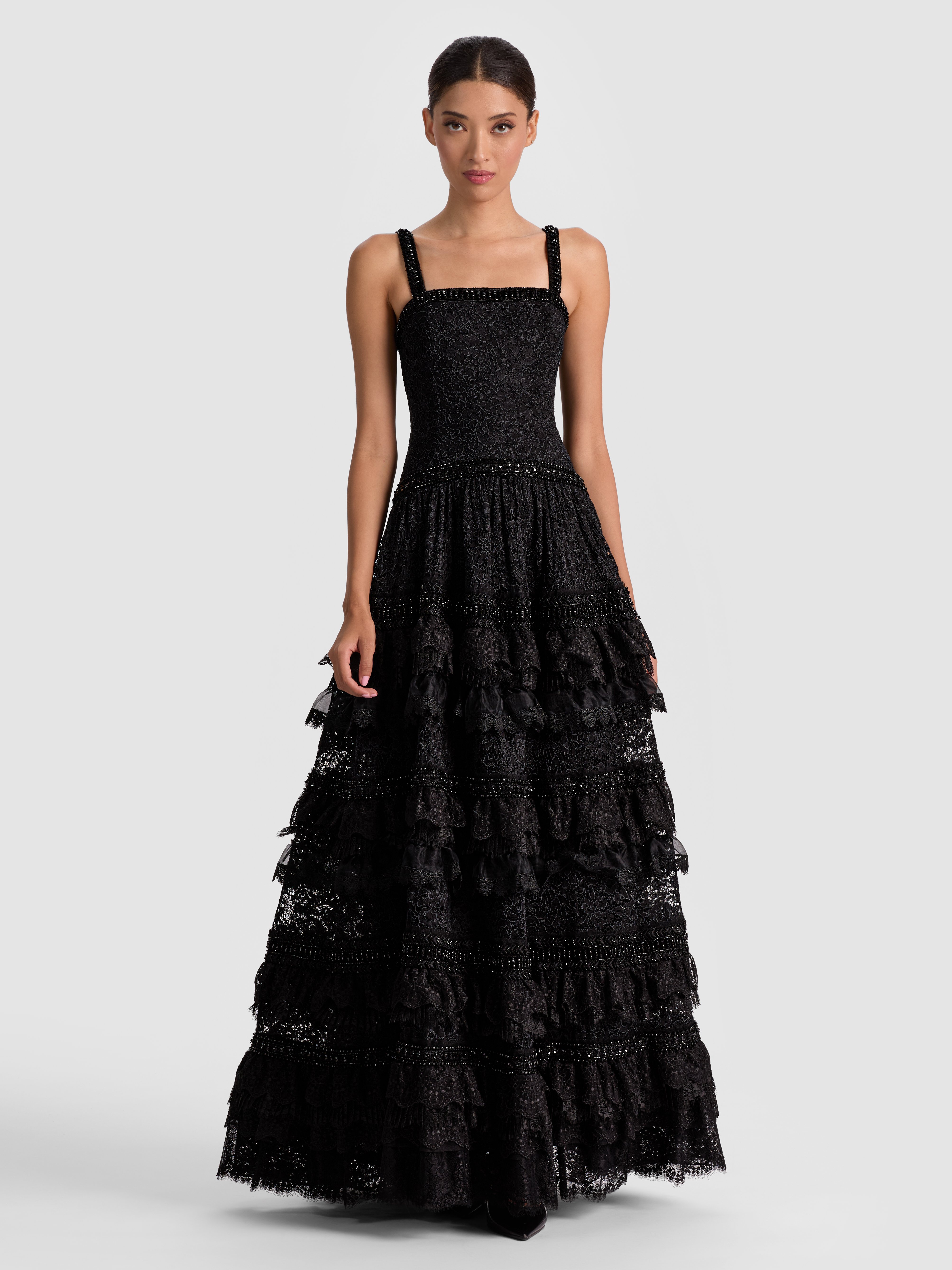 Alice And Olivia Zena Lace Maxi Dress In Black