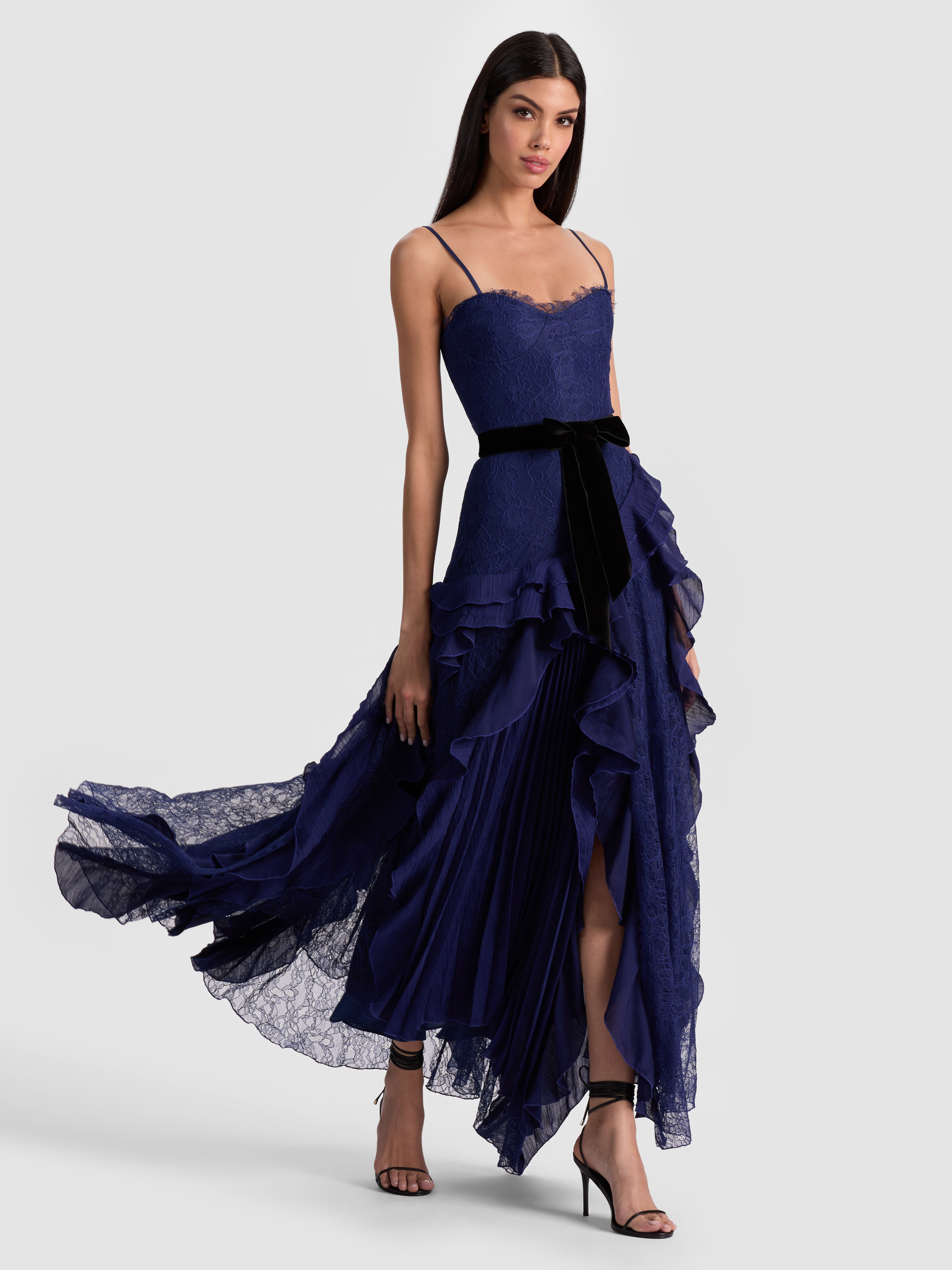 Alice And Olivia Milla Lace Maxi Dress In Blue