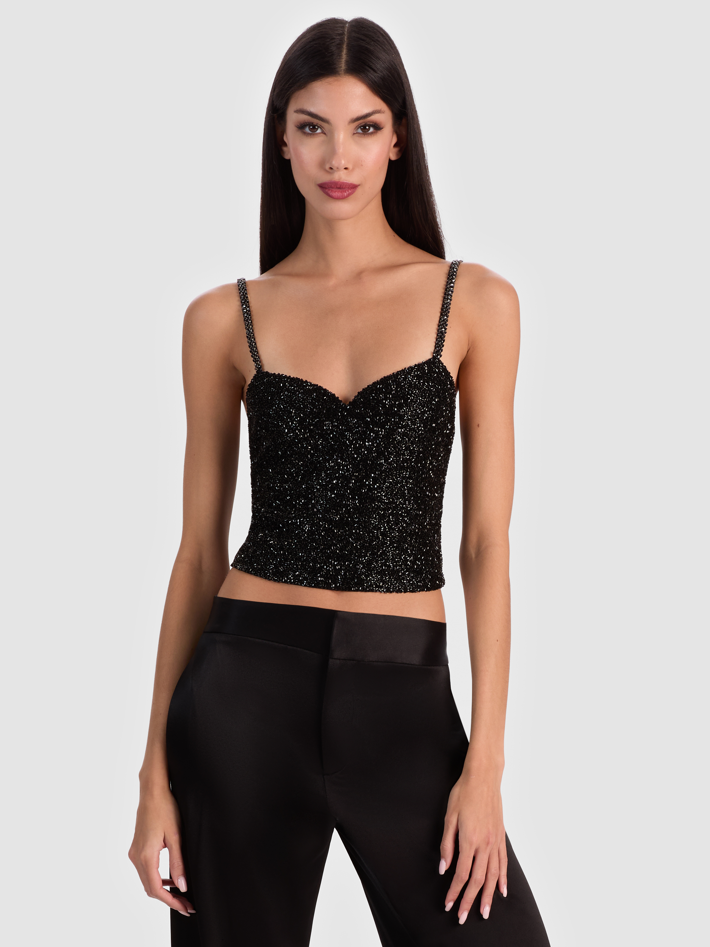 Alice And Olivia Nina Embellished Bustier Top In Black