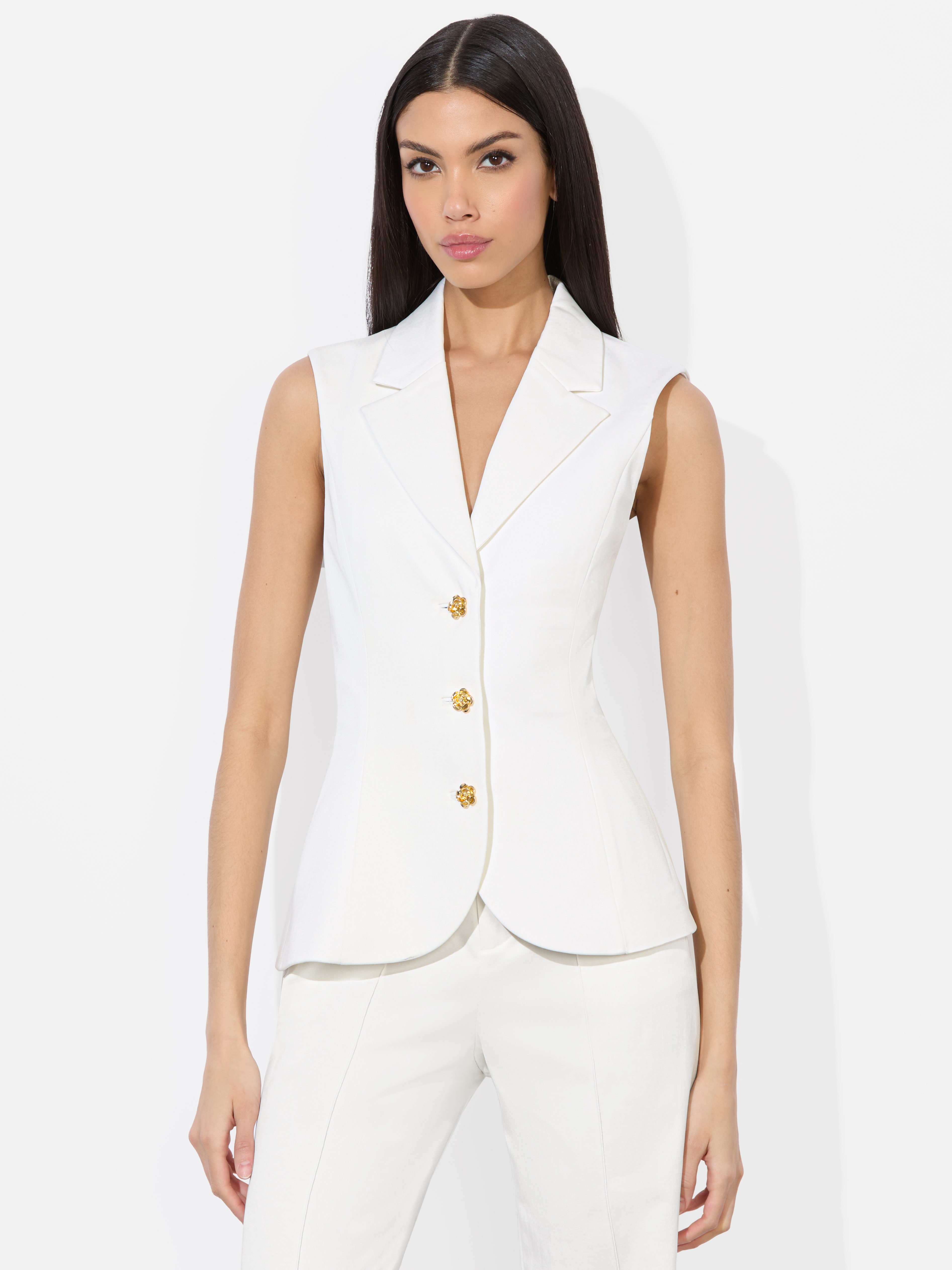 Shop Alice And Olivia Sammie Sculpted Blazer Vest In Off White