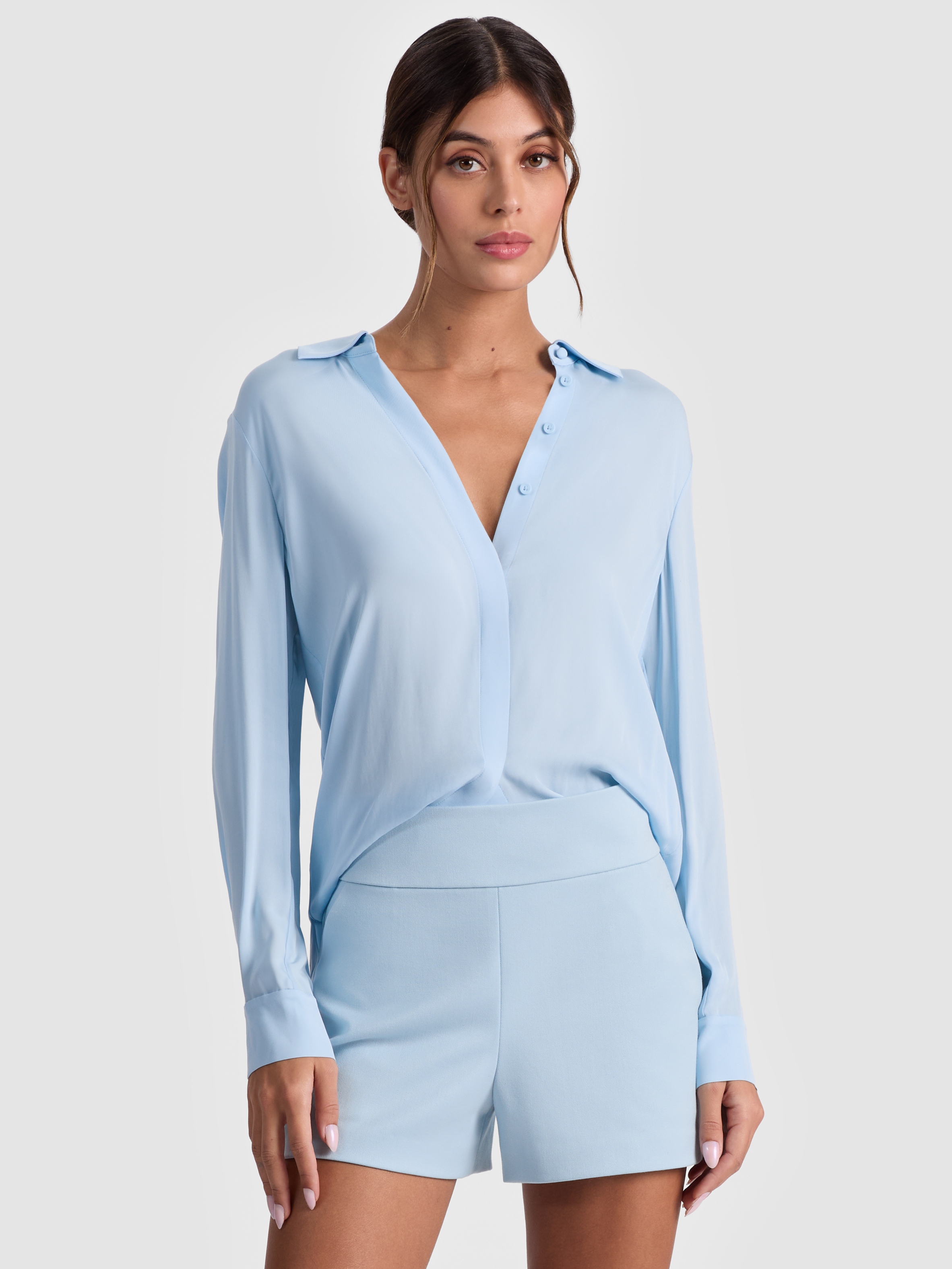 Alice And Olivia Willa Silk Blouse In Blue
