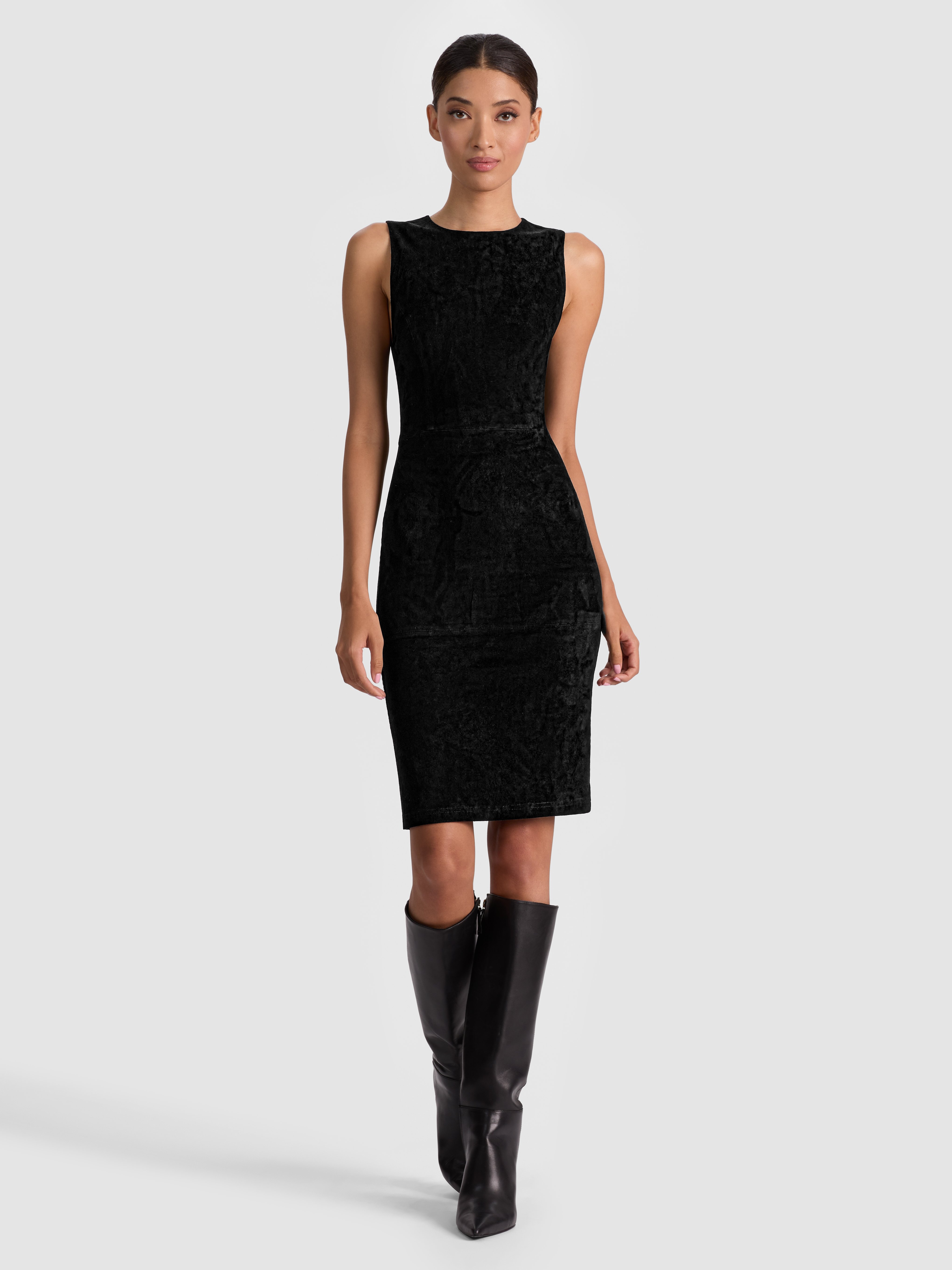 Alice And Olivia Delora Suede Midi Dress In Black