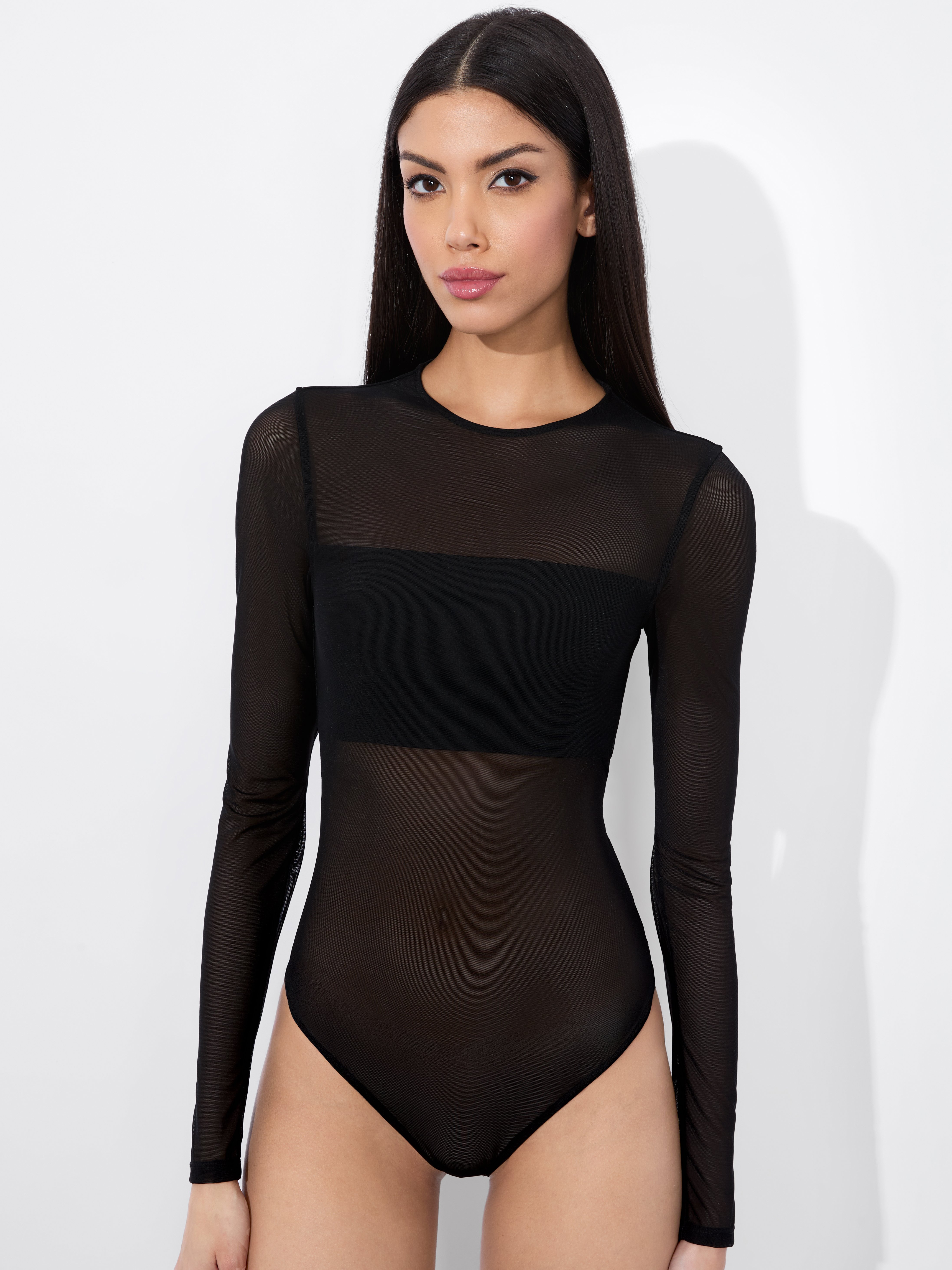 Alice And Olivia Bandeau Long Sleeve Bodysuit In Black