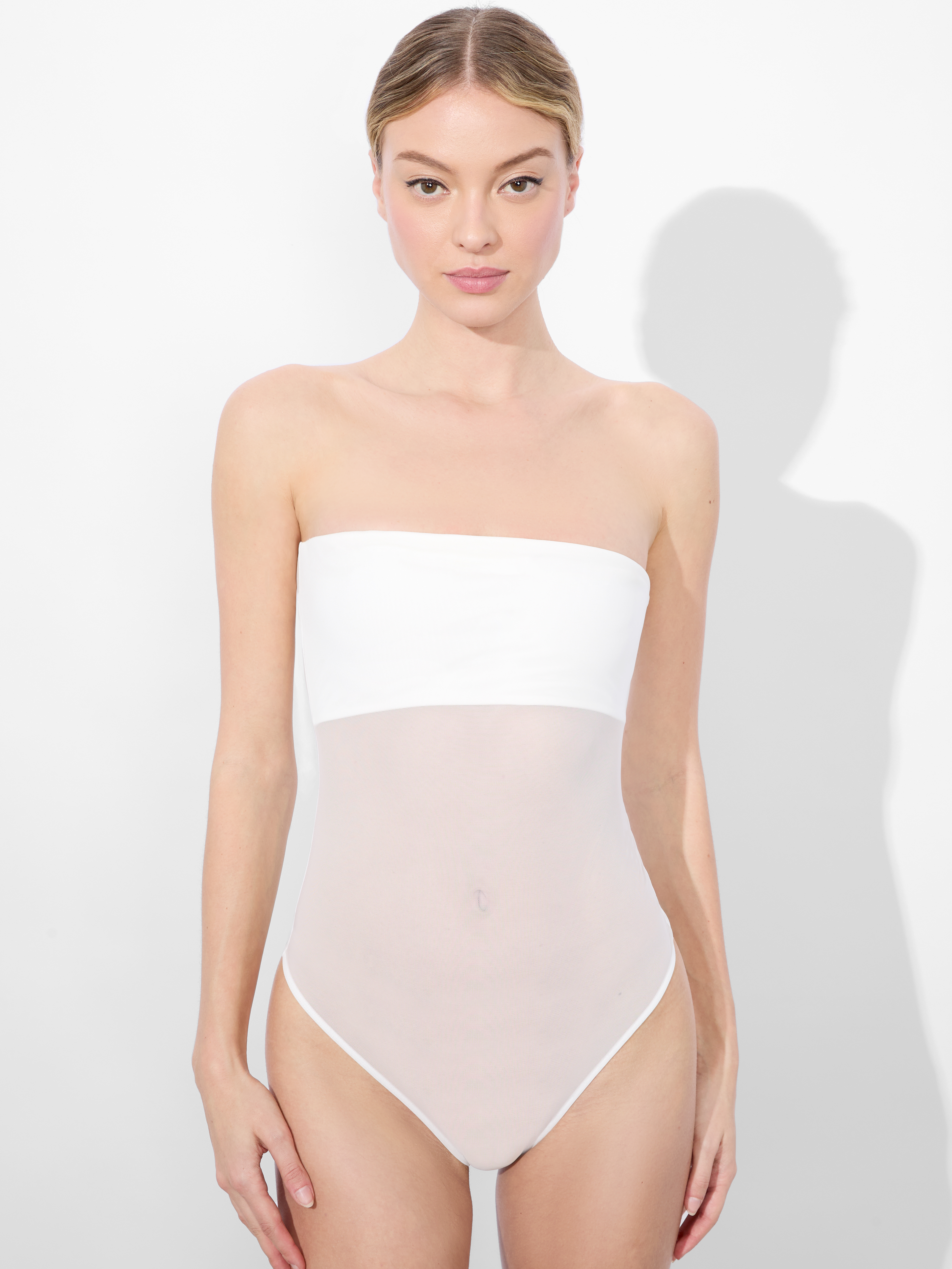 Alice And Olivia Bandeau Strapless Bodysuit In Off White