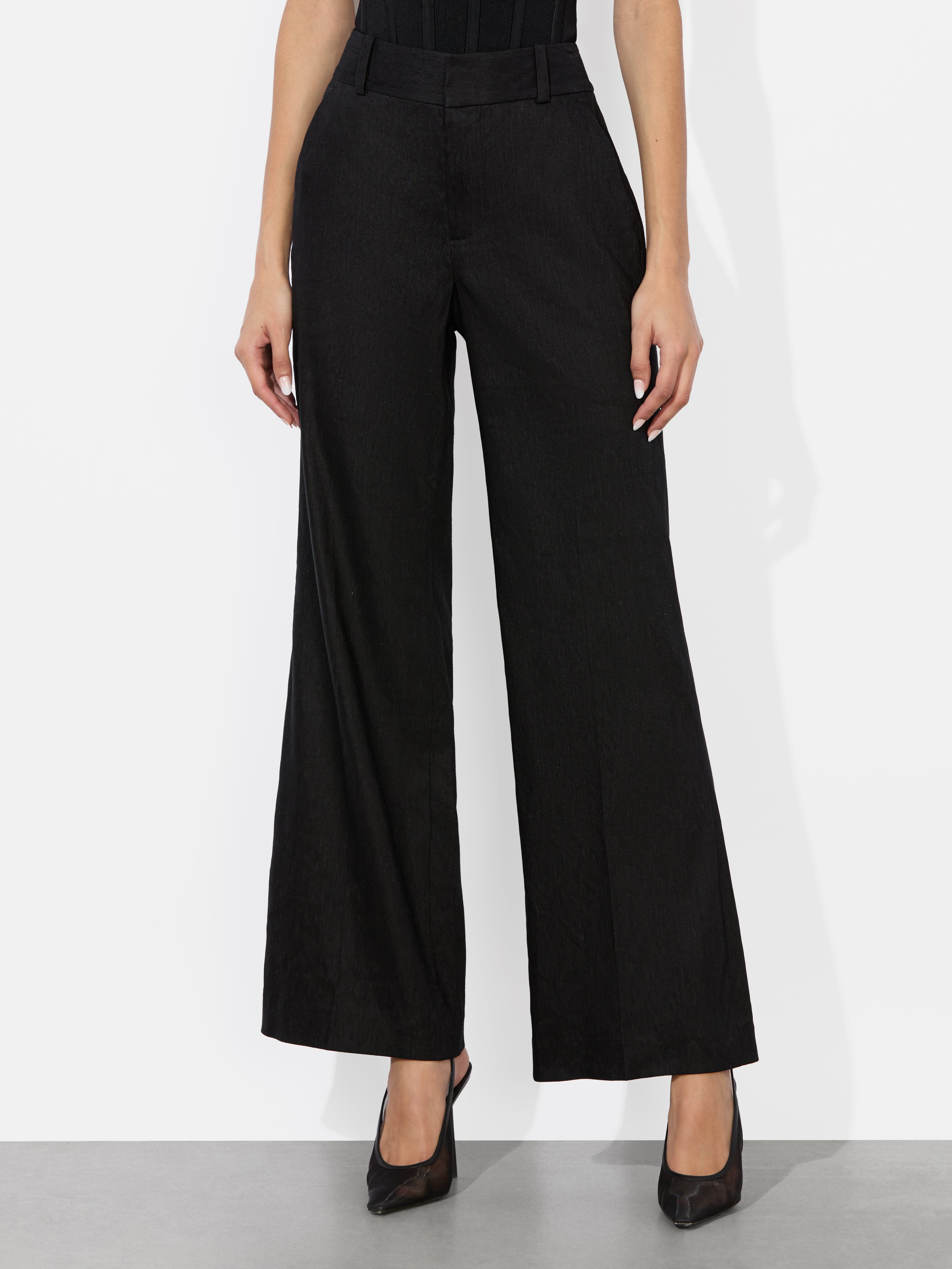 ALICE AND OLIVIA QUINN LINEN KICK FLARE PANT