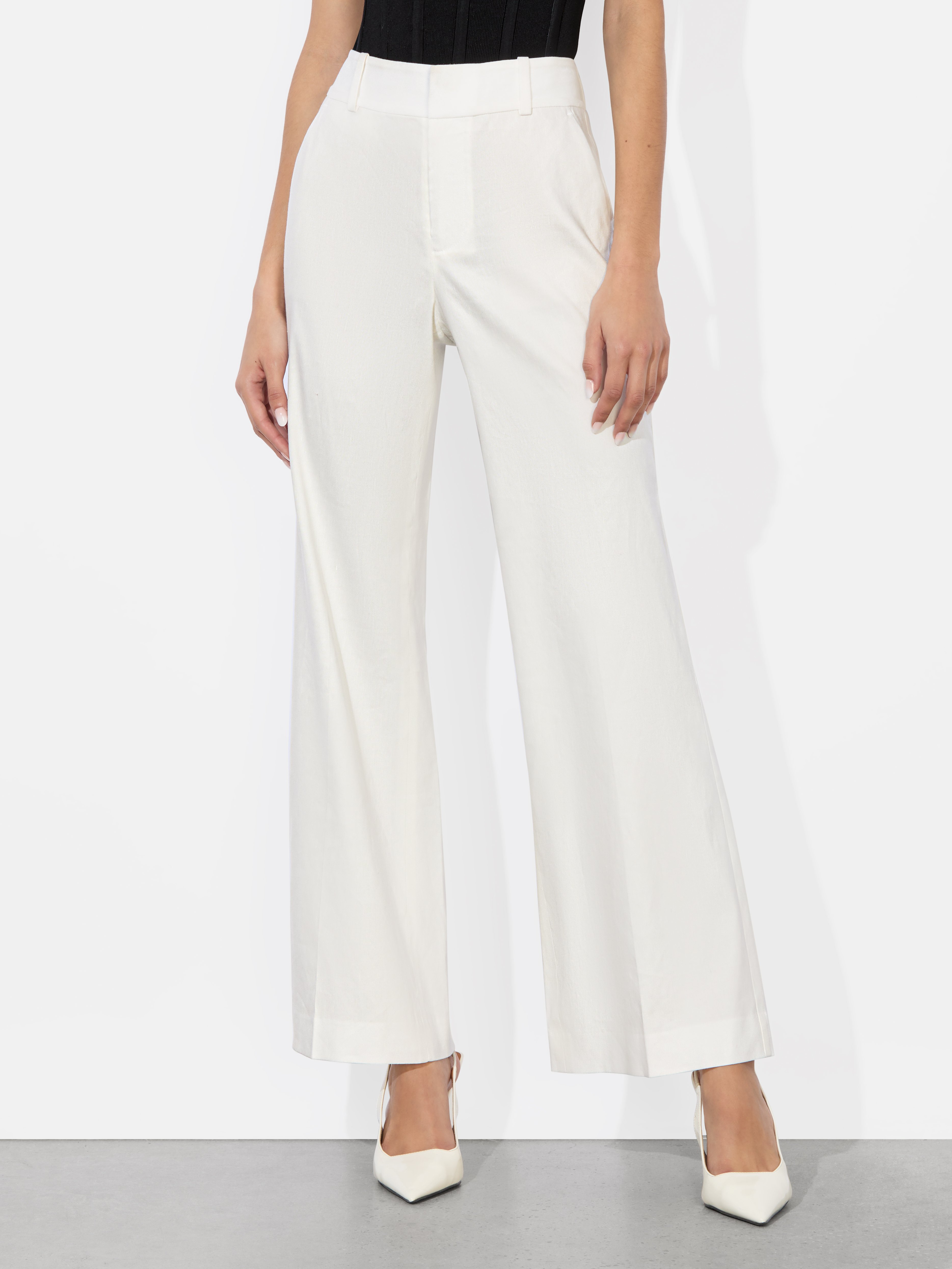 ALICE AND OLIVIA QUINN LINEN KICK FLARE PANT