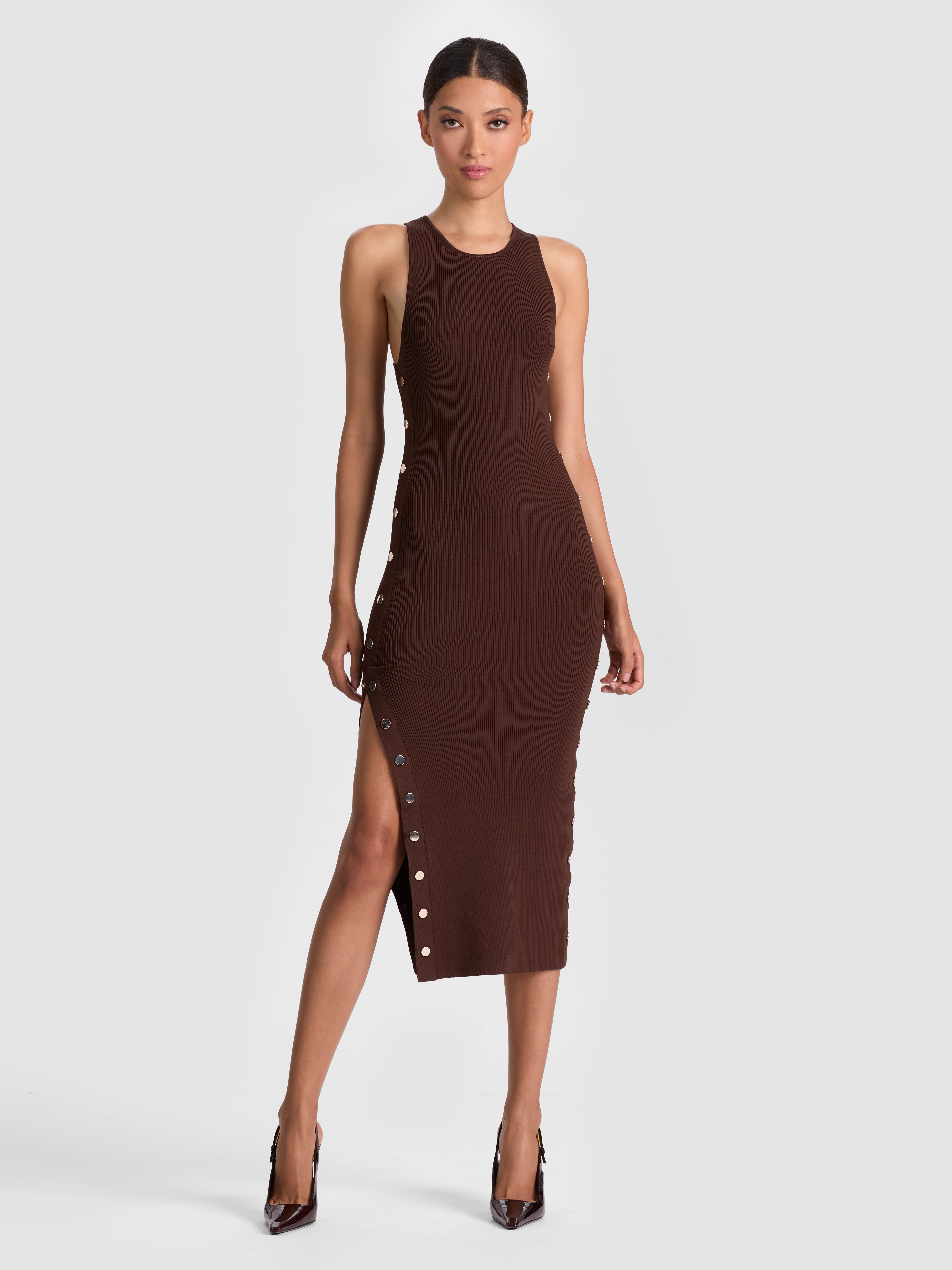 Alice And Olivia Lalita Racerback Tank Dress In Brown
