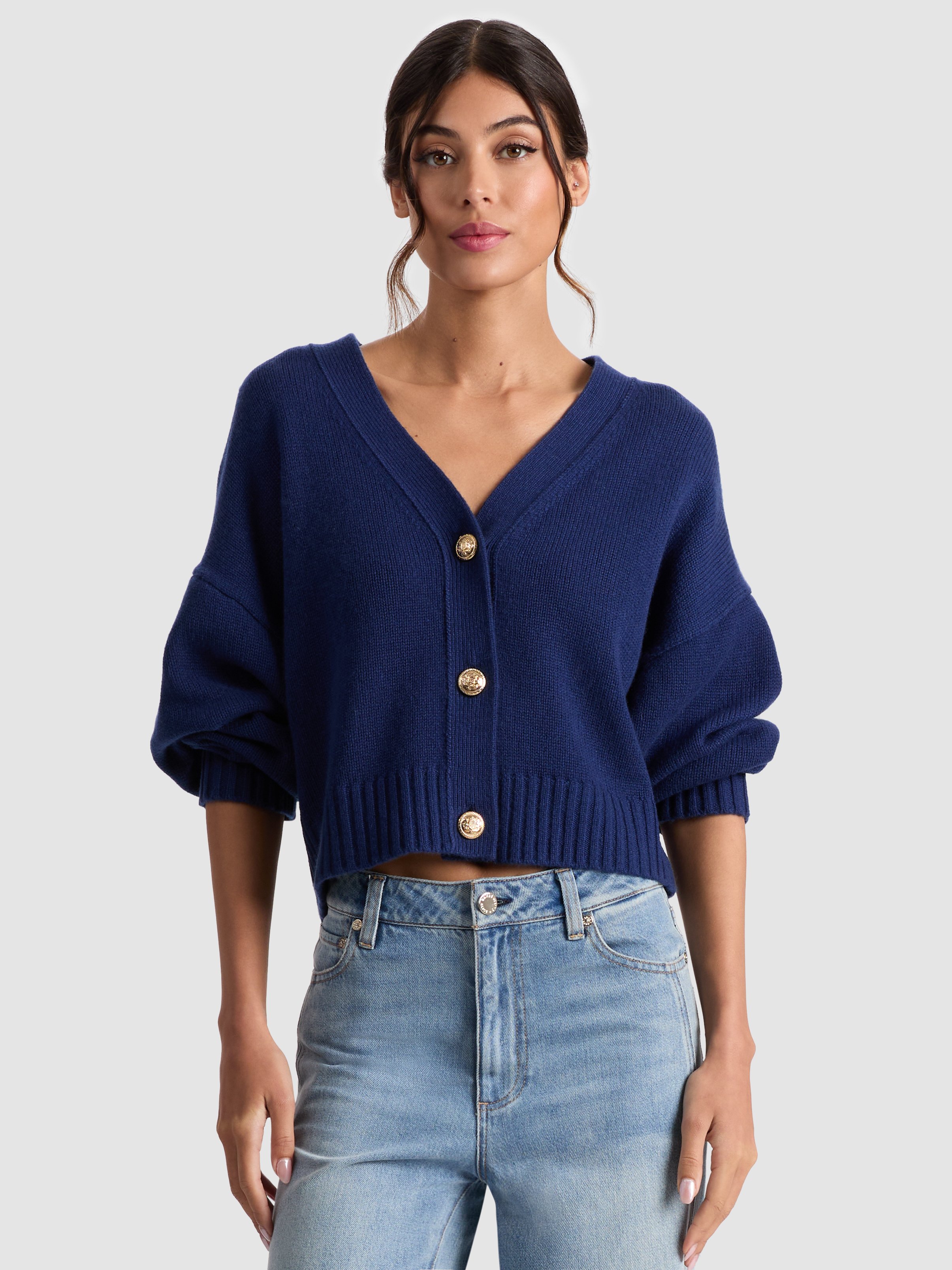 Alice And Olivia Atticus Cropped Cardigan In Purple
