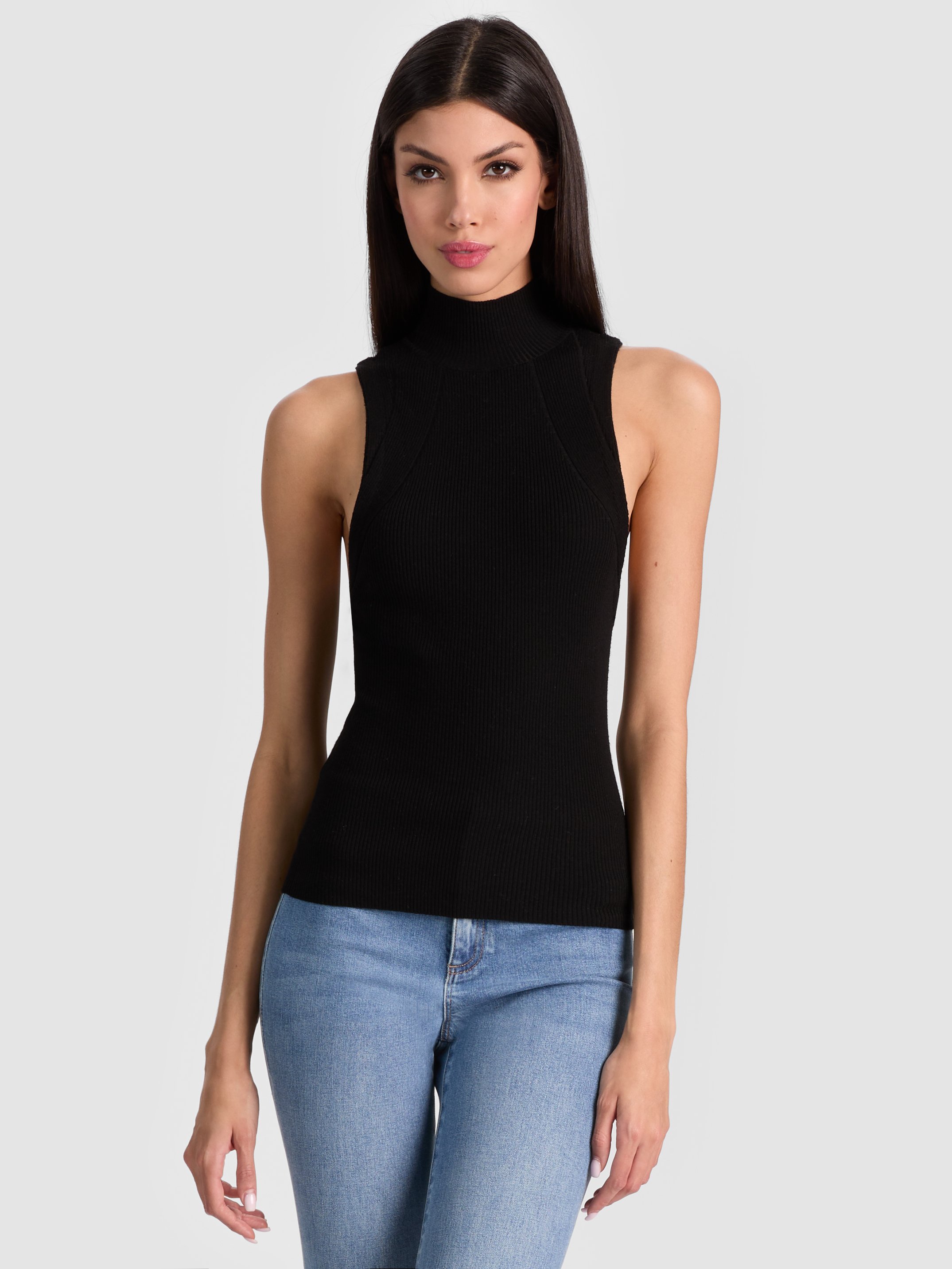 Alice And Olivia Darcey Ribbed Tank In Black