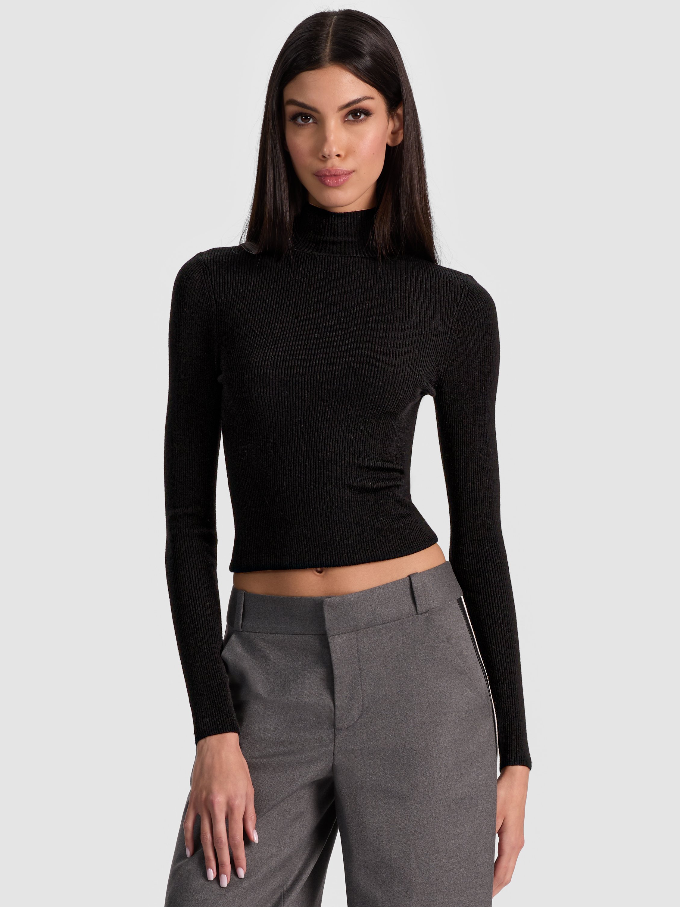 Alice And Olivia Roberta Ribbed Turtleneck In Black