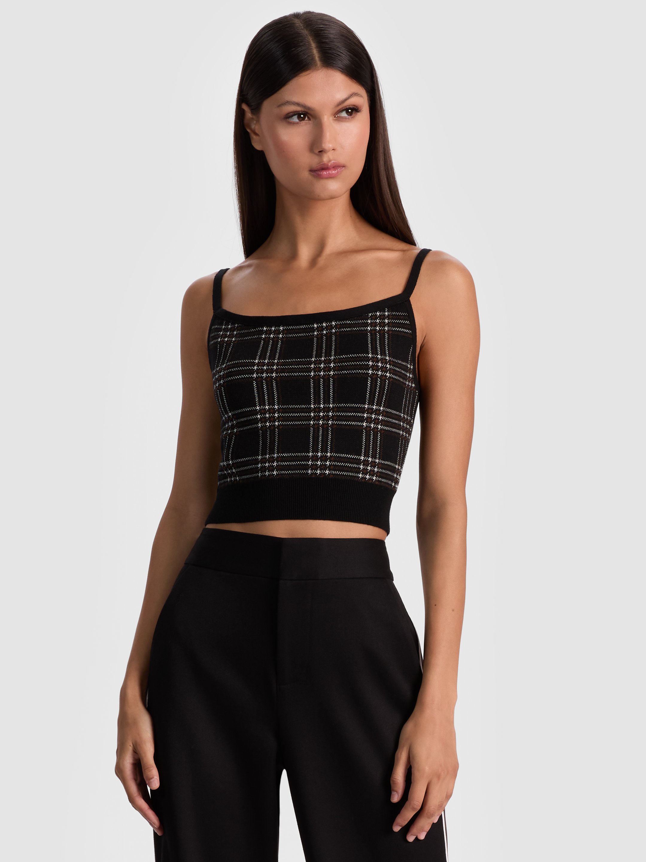 Alice And Olivia Maude Plaid Bralette In Black