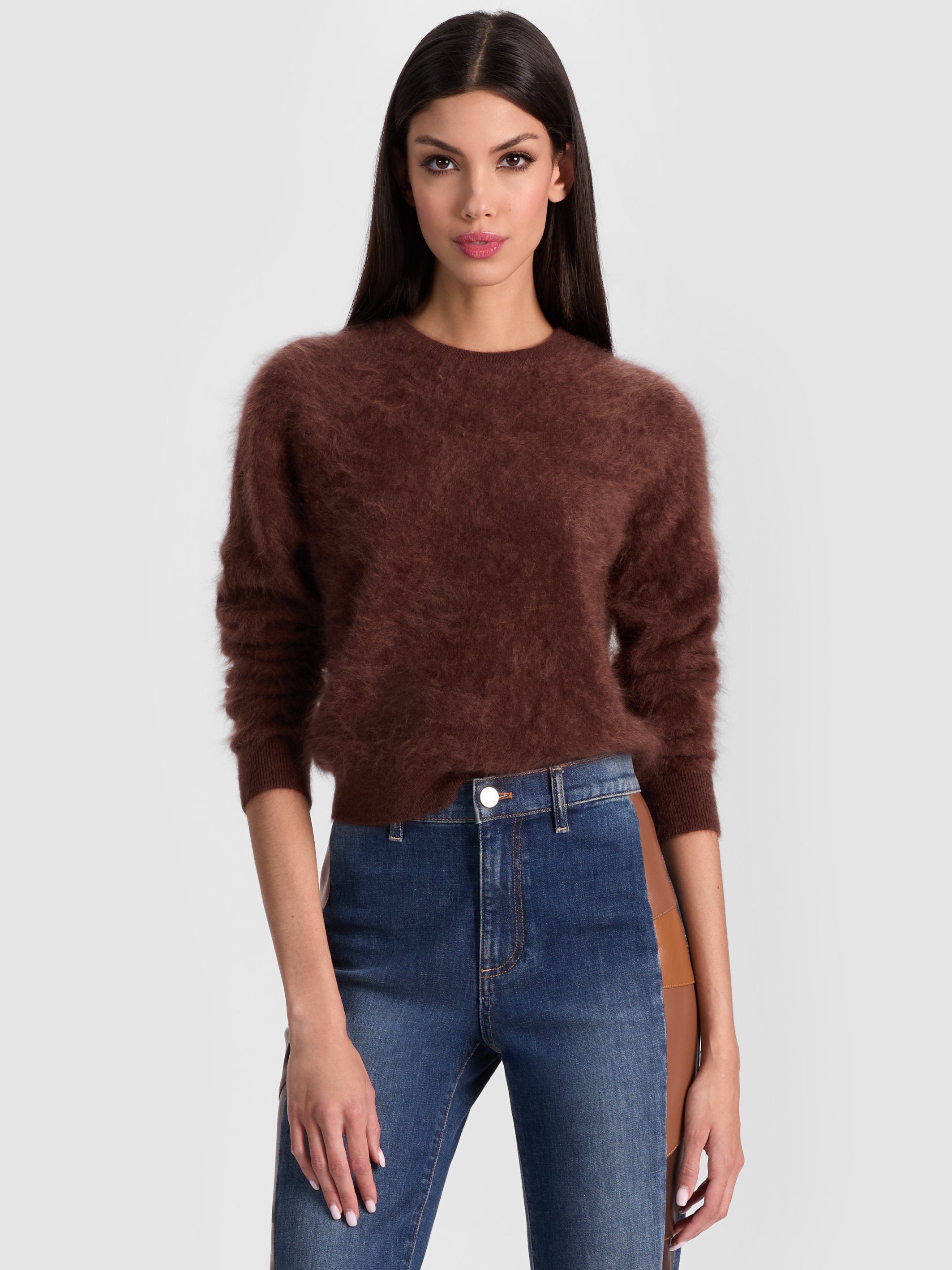 Alice And Olivia Carolee Cashmere Pullover In Brown