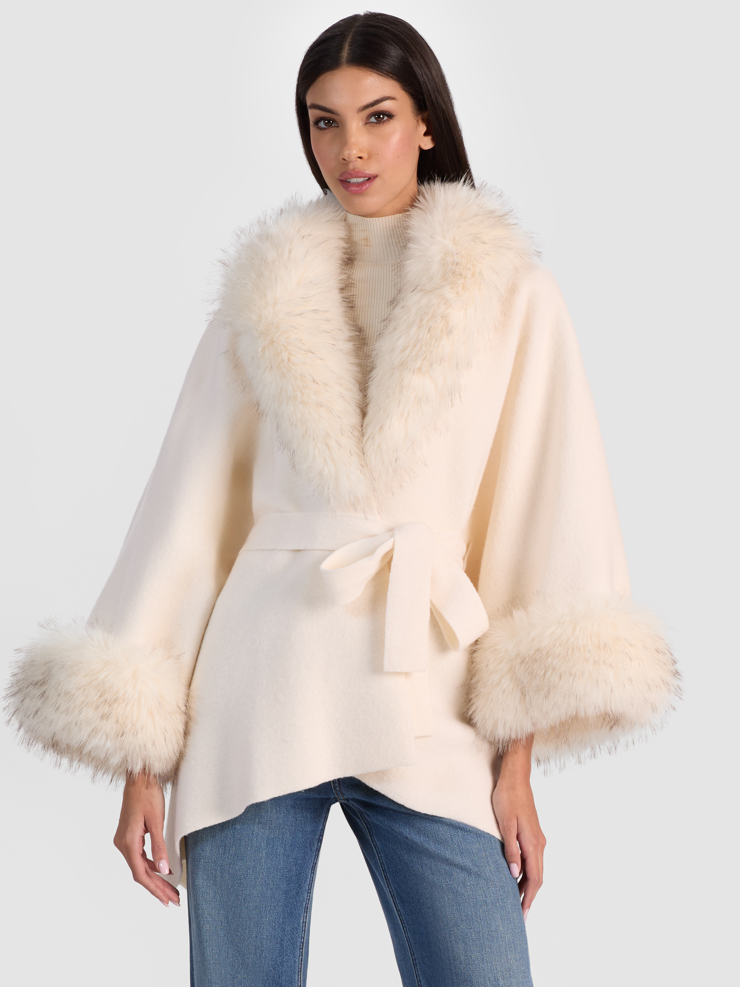 Alice And Olivia Joanne Sweater Coat In Neutral