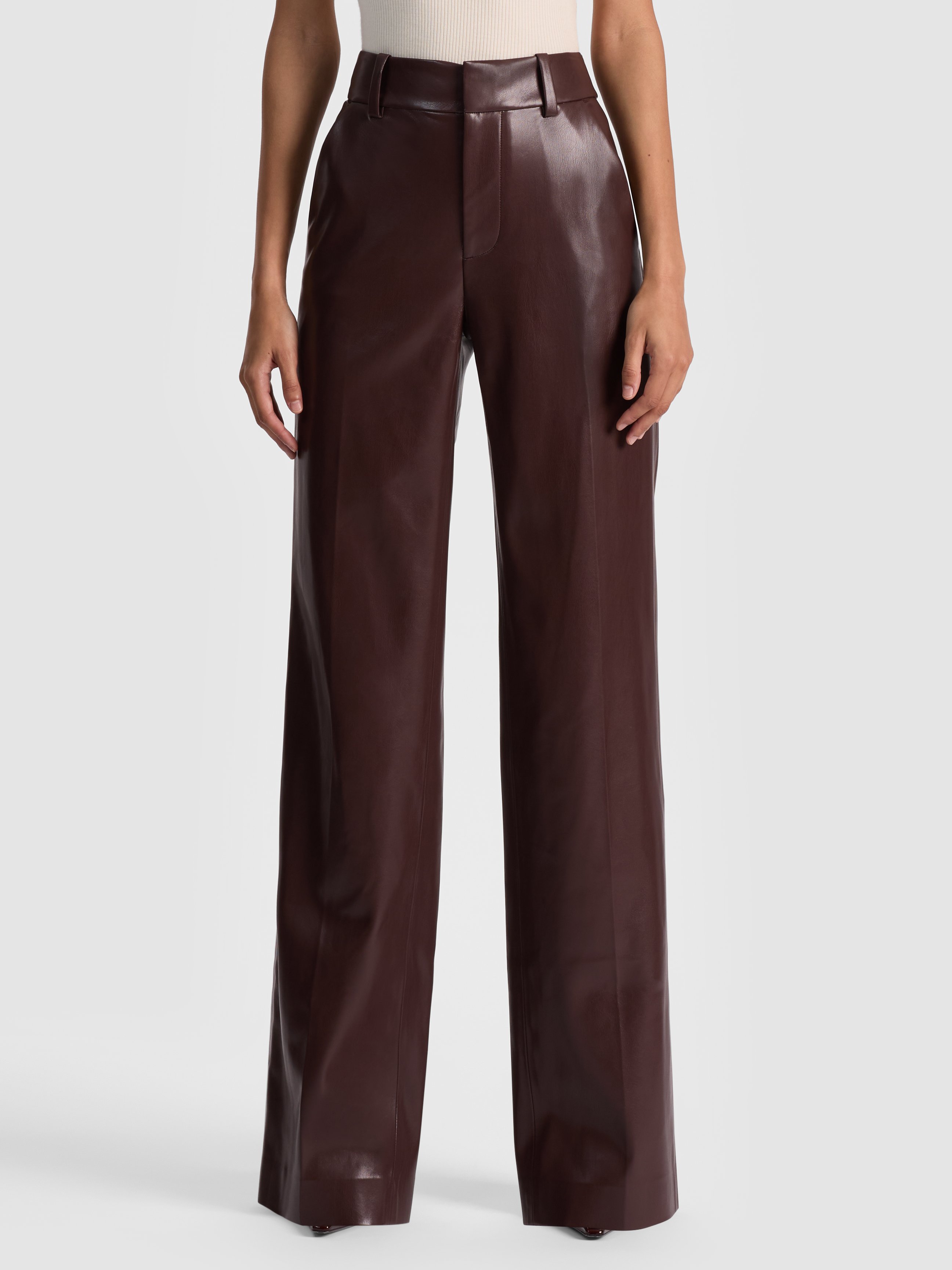 Alice And Olivia Alexander Vegan Trouser In Burgundy