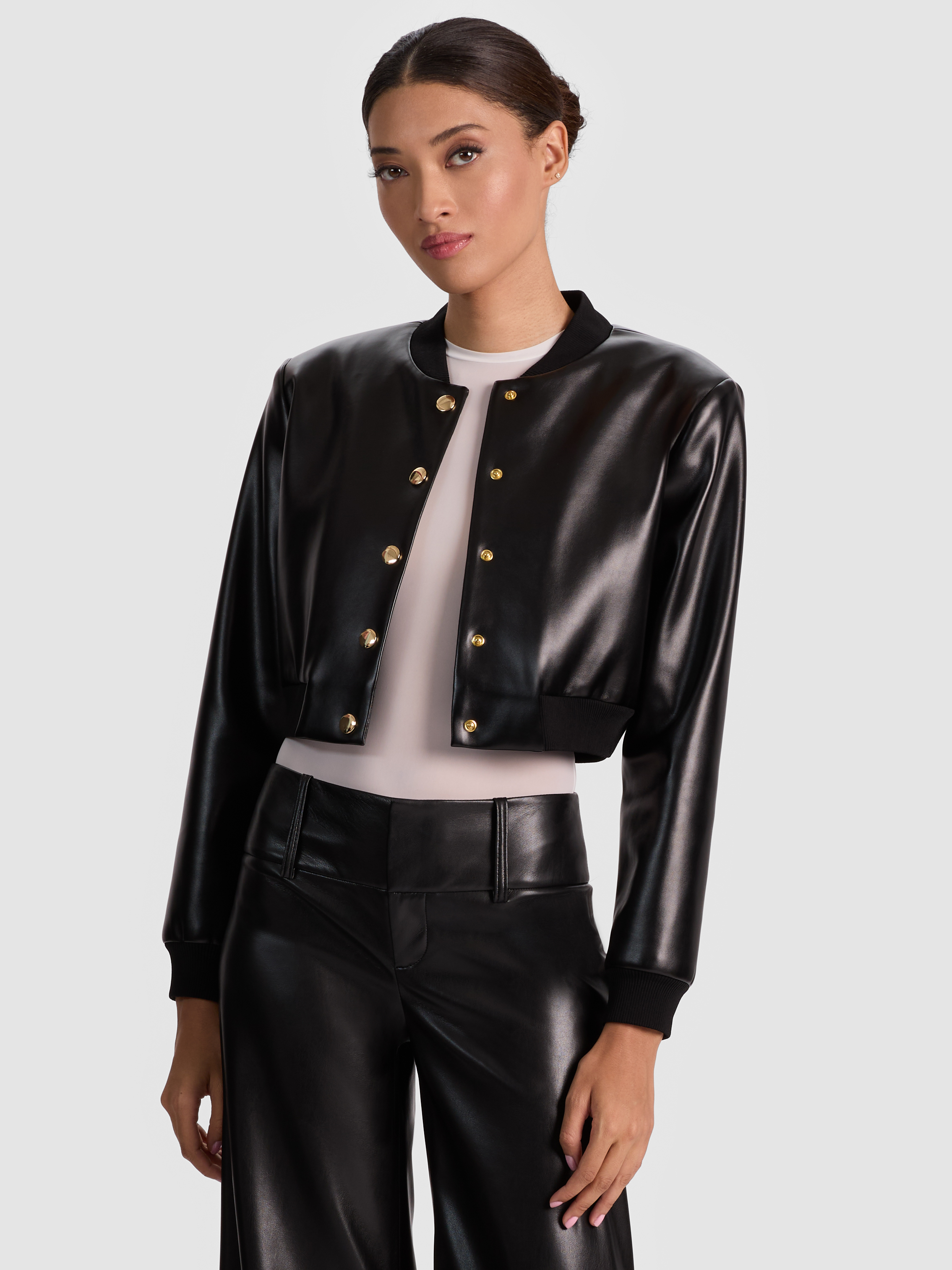 Alice And Olivia Barton Vegan Bomber Jacket In Black