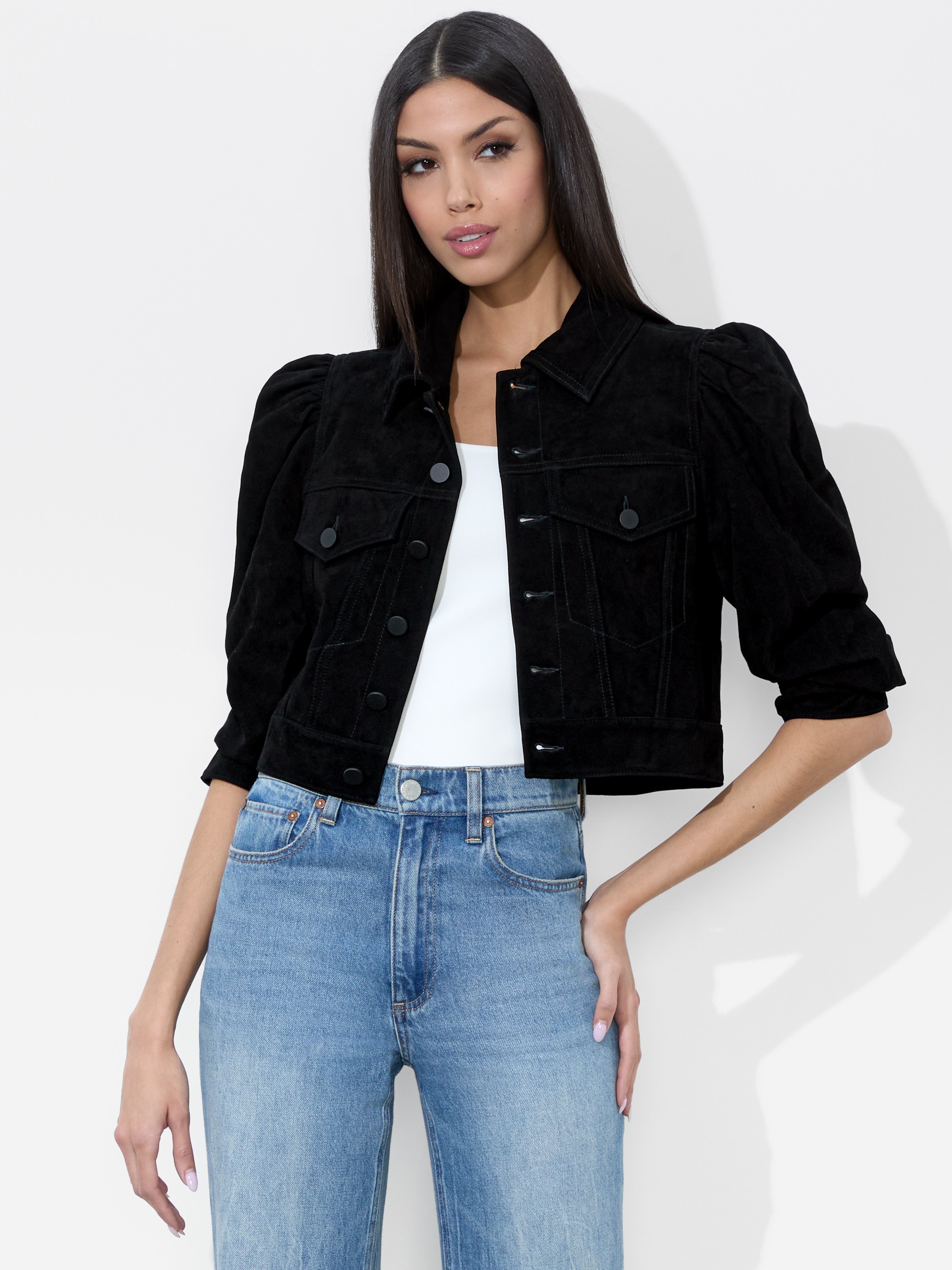 Alice And Olivia Lana Suede Jacket In Black