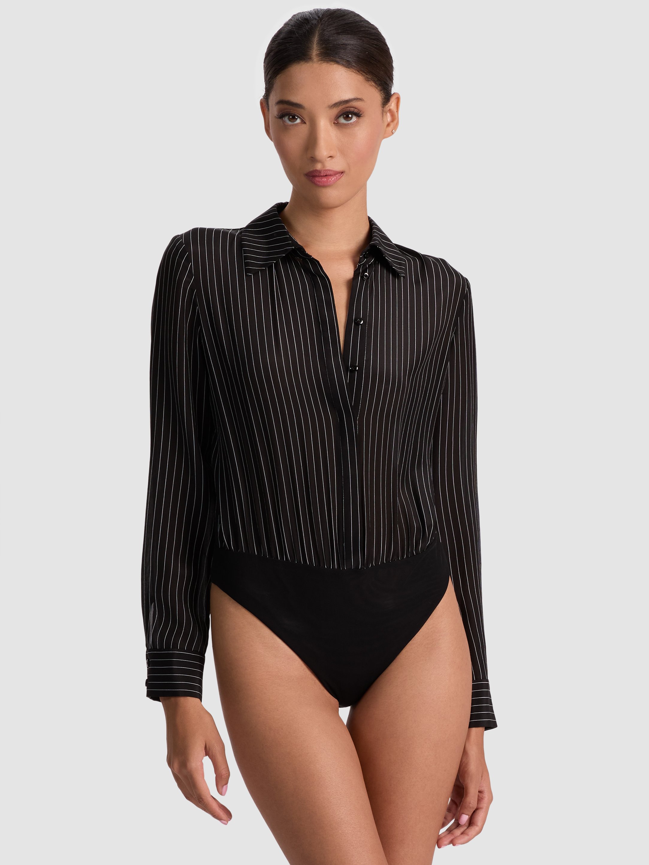 Alice And Olivia Willa Silk Bodysuit In Black