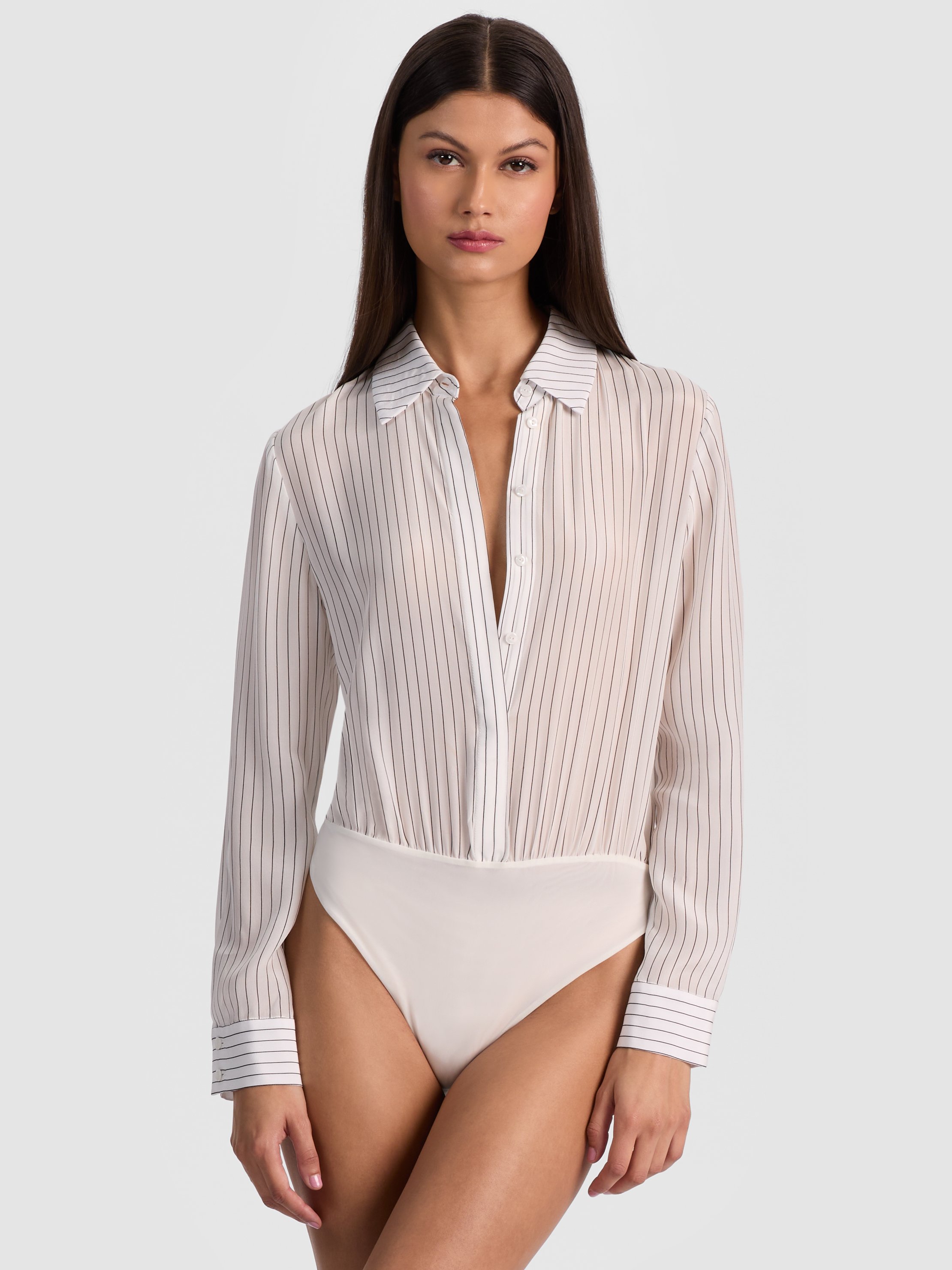 Alice And Olivia Willa Silk Bodysuit In White
