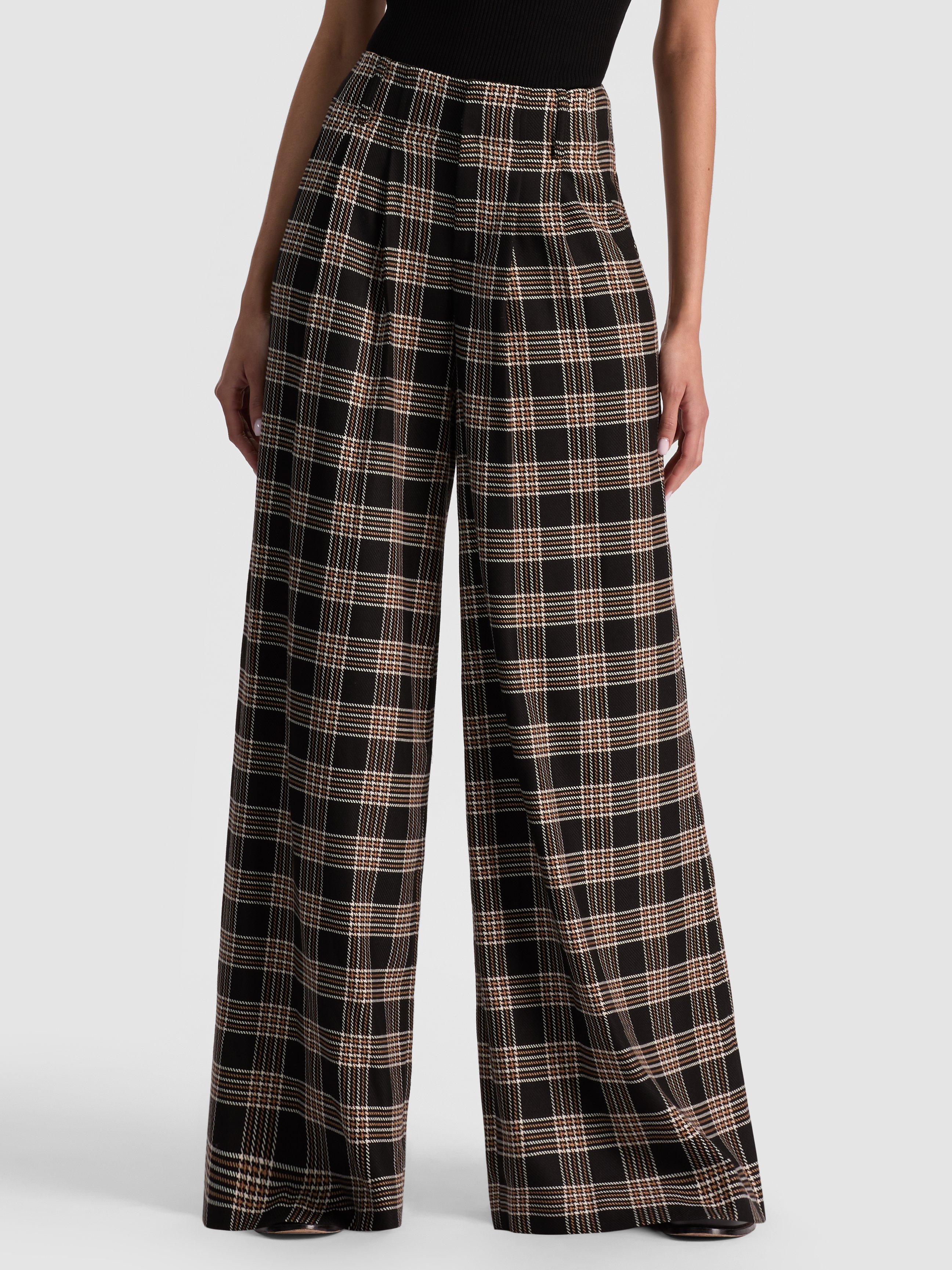 Alice And Olivia Eloise Pleated Check Trousers In Black