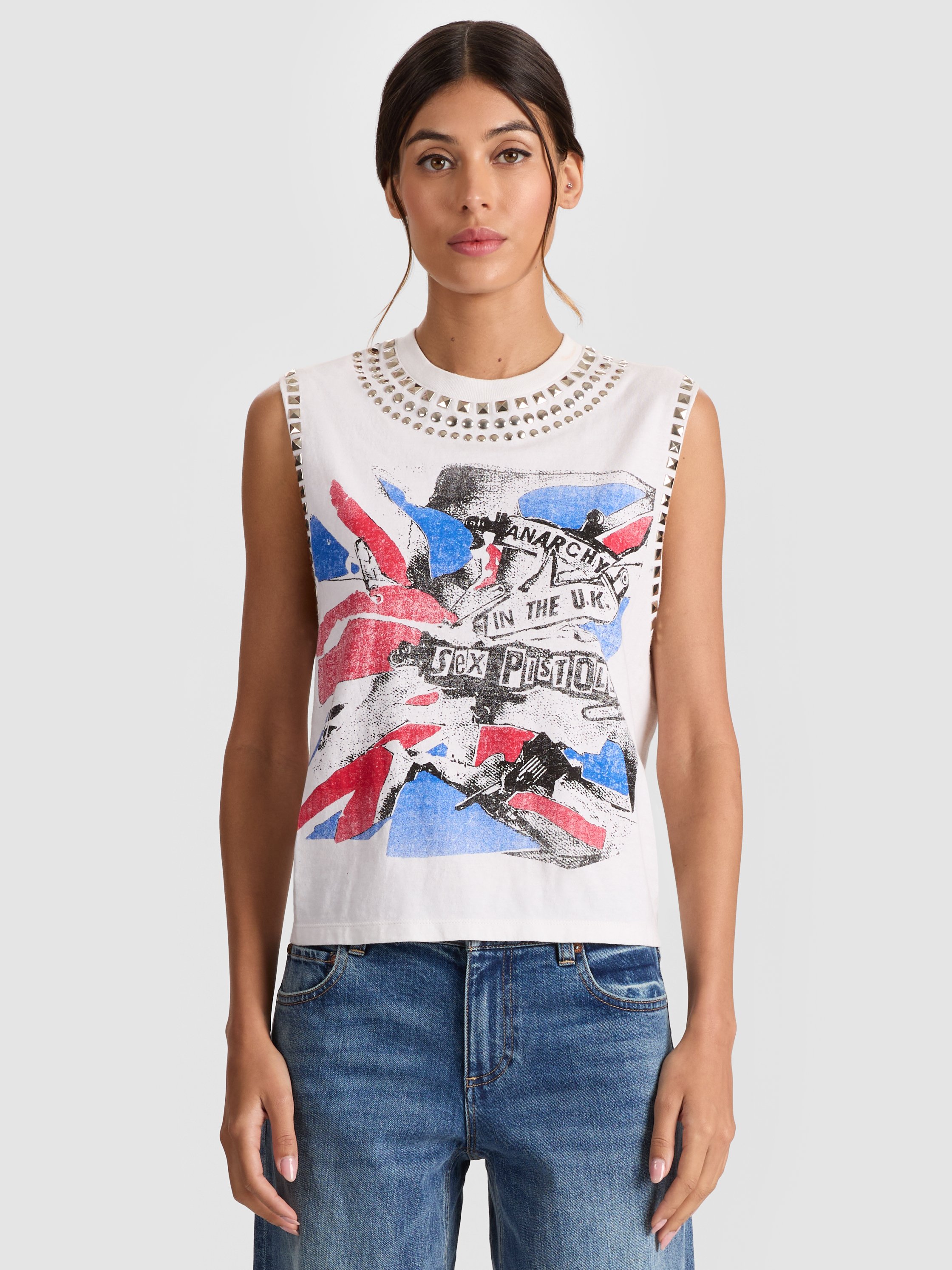 Alice And Olivia Micah Embellished Muscle Tee In White